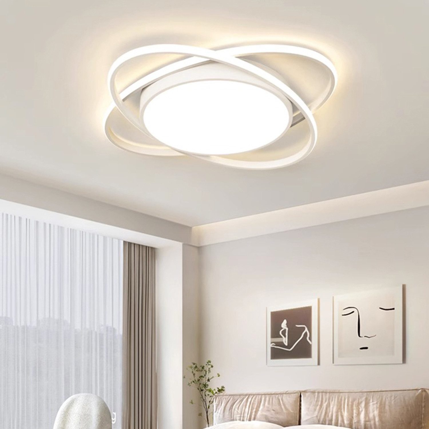 Fyrove Deckenleuchten LED Deckenlampe Ø53cm,Dimmbar mit Fernbedienung für Wohnzimmer, 62W3000-6500k, LED fest integriert, Modern Runde Wohnzimmer Schlafzimmer Arbeitszimmer Esszimmer Dekoration Lampen, Mit Speicherfunktion.Lichtfarbe- und Helligkeit einstellbar