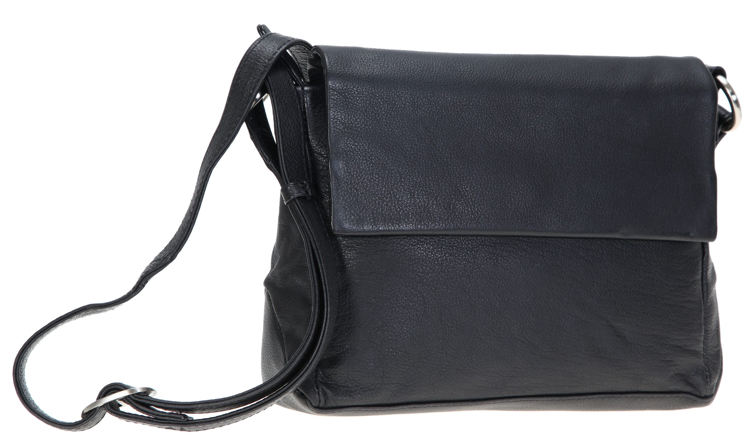 bagboom Handtasche Leder Schultertasche Umhängetasche Fancy, Umhängetasche Damen Frauen Unifarben Tasche Echtleder 5718 Schwarz