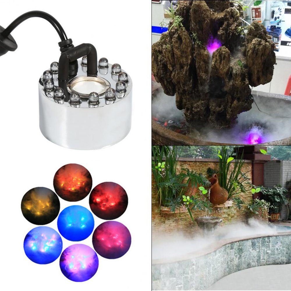 Ultraschall LED Silber Teich Vernebler, Teich-Nebler Nebelmaschine Luftbefeuchter, Aquarium Rosnek Farbwechsel,