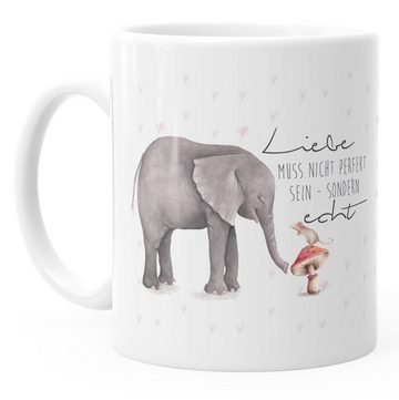 MoonWorks Tasse Kaffeetasse Liebe muss nicht perfekt sein sondern echt Elefant Maus Geschenk-Tasse MoonWorks® Teetasse Keramiktasse einfarbig, Keramik