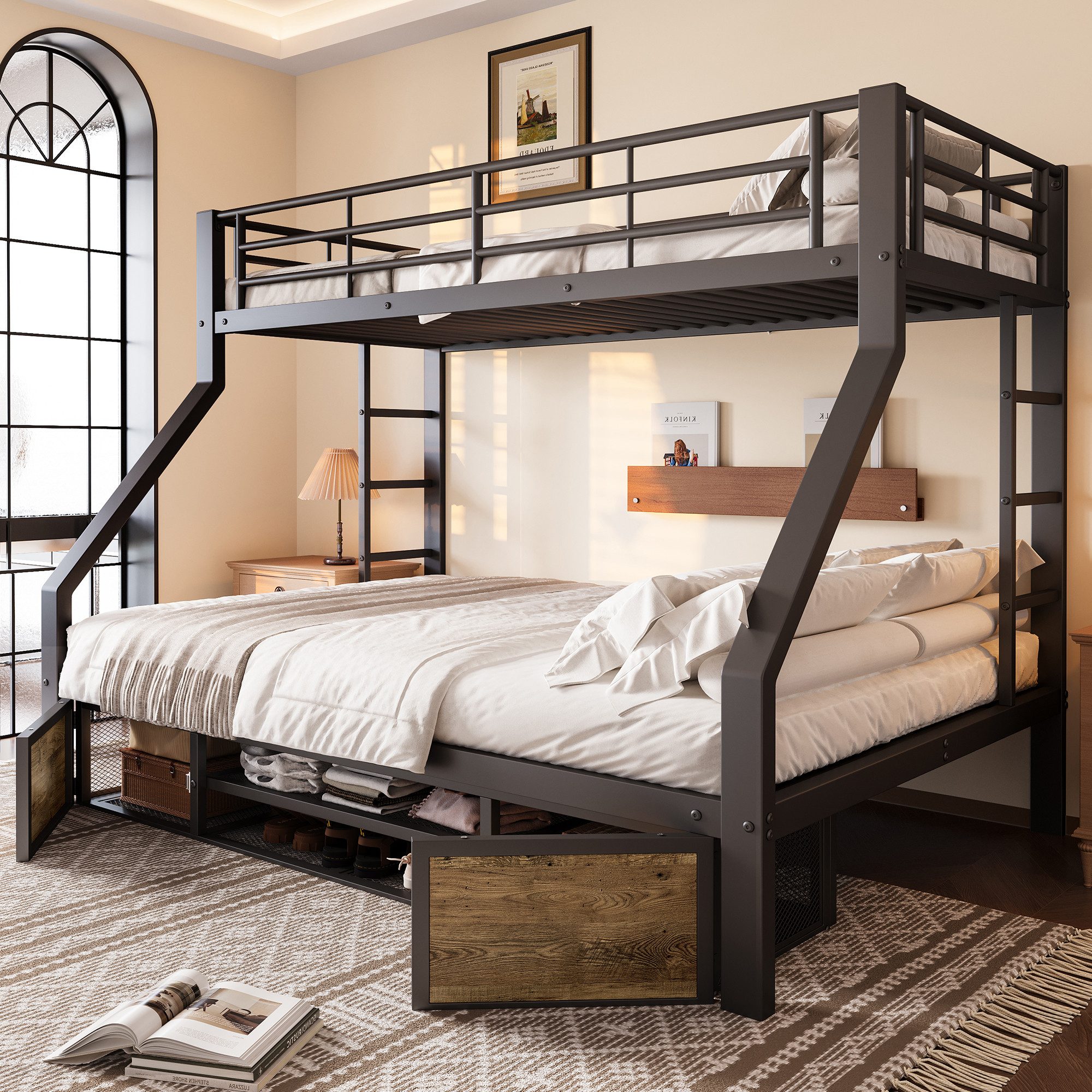 Flieks Etagenbett, Metall Kinderbett 90×200cm+140x200cm mit Schuhschrank un günstig online kaufen