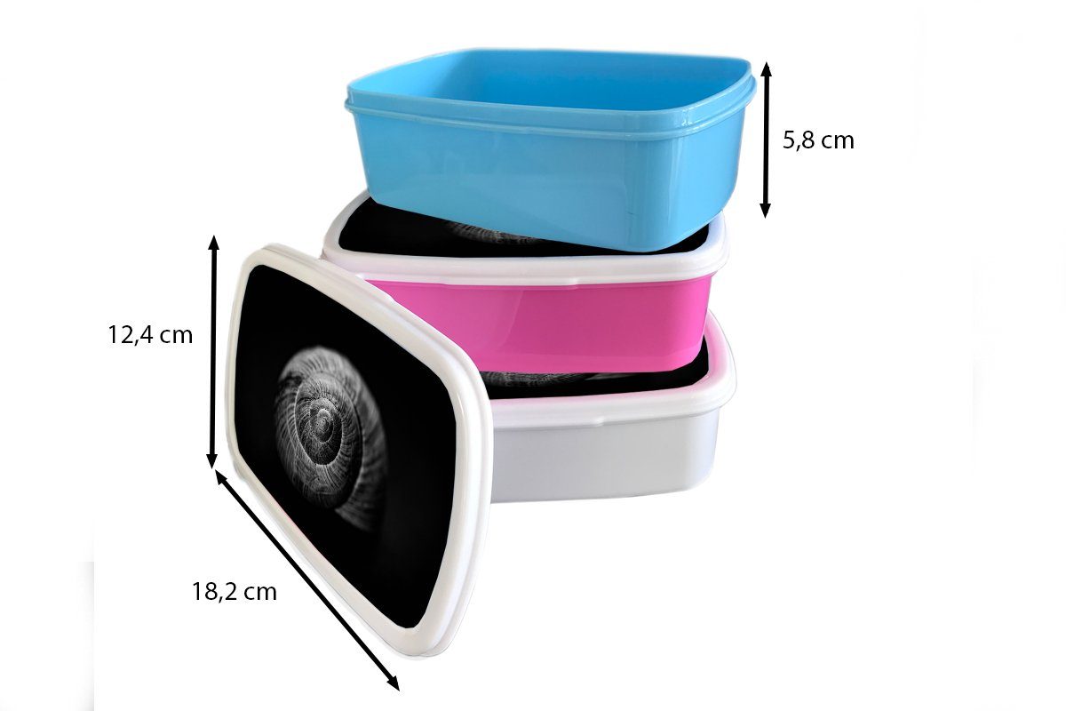 Lunchbox - - Kunststoff Tiere Schwarz für MuchoWow Brotbox Mädchen, Kunststoff, Brotdose Snackbox, Weiß (2-tlg), Schnecke rosa - Erwachsene, Kinder, - Schneckenhaus,