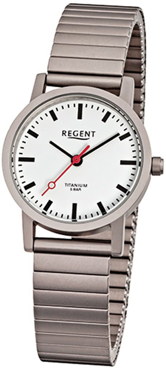 Regent Quarzuhr Regent Damen Herren-Armbanduhr silber grau, (Analoguhr), Damen, Herren Armbanduhr rund, klein (ca. 27mm), Titanarmband
