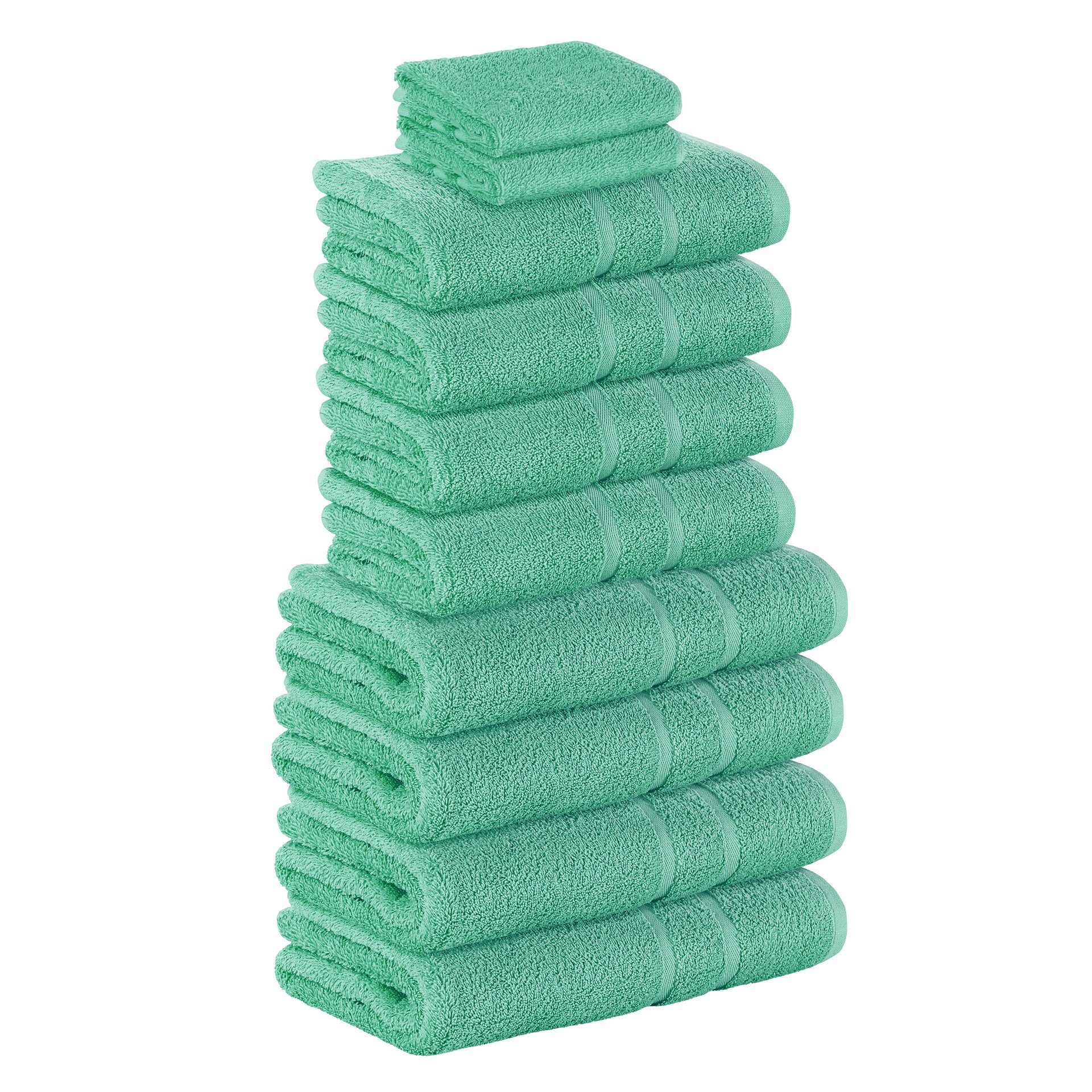 StickandShine Handtuch Set 2x Gästehandtuch 4x Handtücher 4x Duschtücher als SET in verschiedenen Farben (10 Teilig) 100% Baumwolle 500 GSM Frottee 10er Handtuch Pack, (Spar-set), 100% Baumwolle 500 GSM Smaragdgrün