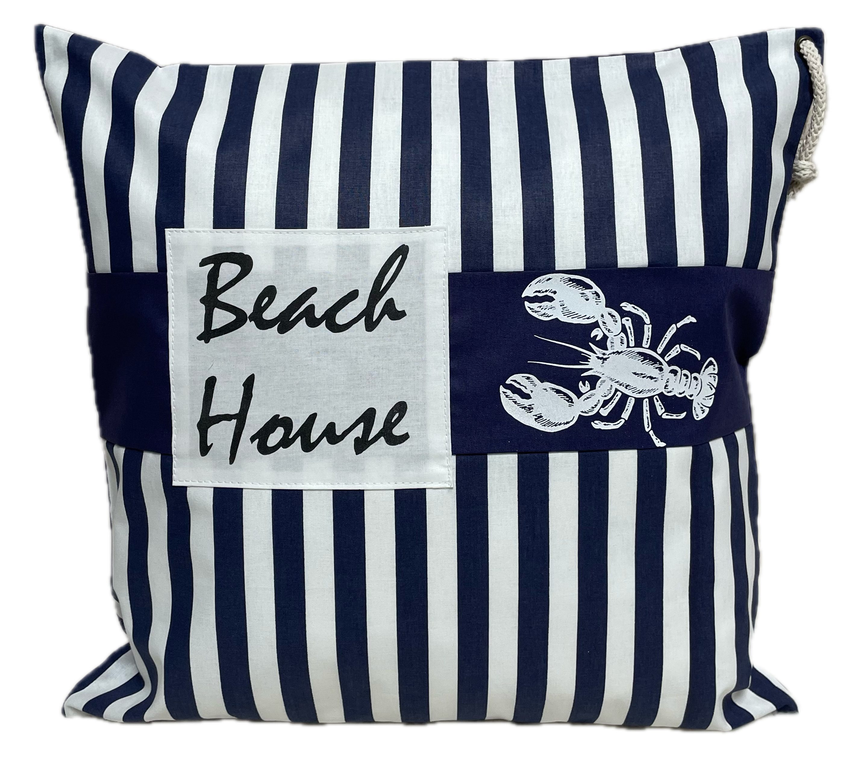 Ammerkind Dekokissen Maritime Kissenhülle " Beach House" blau/weiß, Kissenhülle ohne Füllung, 100% Handarbeit