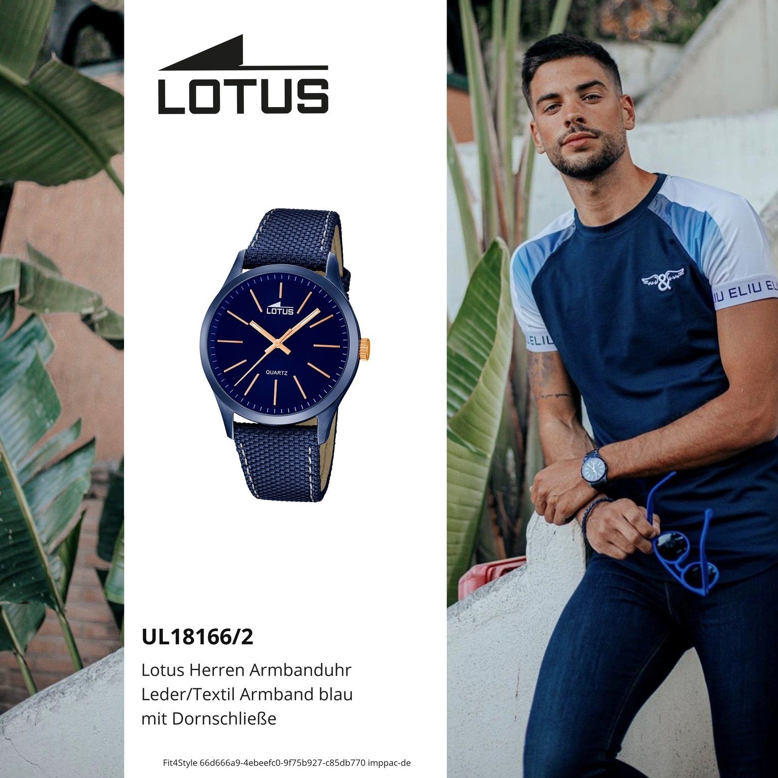 Lotus Quarzuhr Lotus Leder Herren Herrenuhr groß (ca. Gehäuse, L18166/2, 42,1mm) mit Uhr rundes Leder/Textilarmband