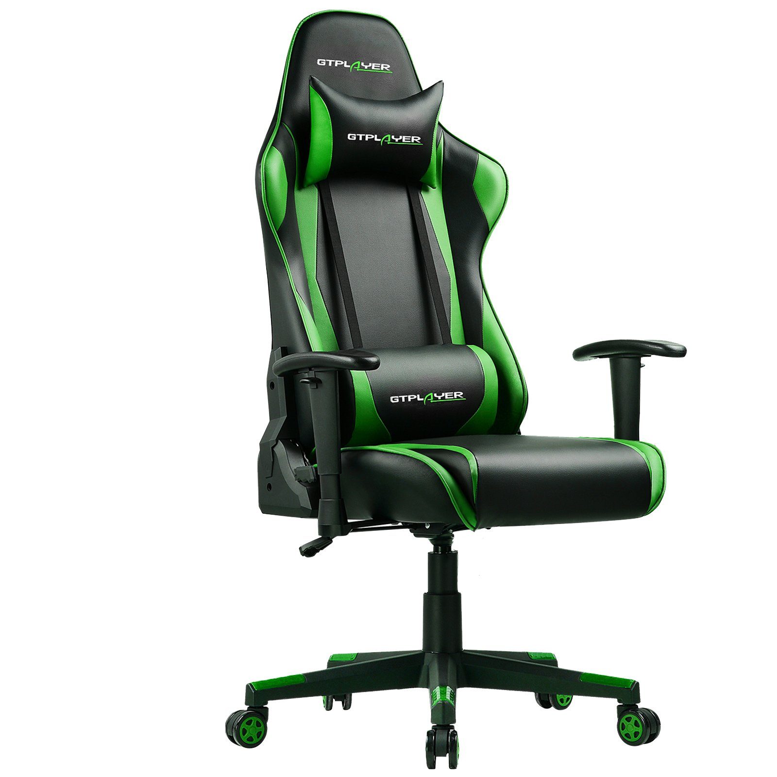 GTPLAYER Gaming-Stuhl Bürostuhl Ergonomische Design inkl. Lenden- und Nackenkissen, The reclining function supports the waist grün