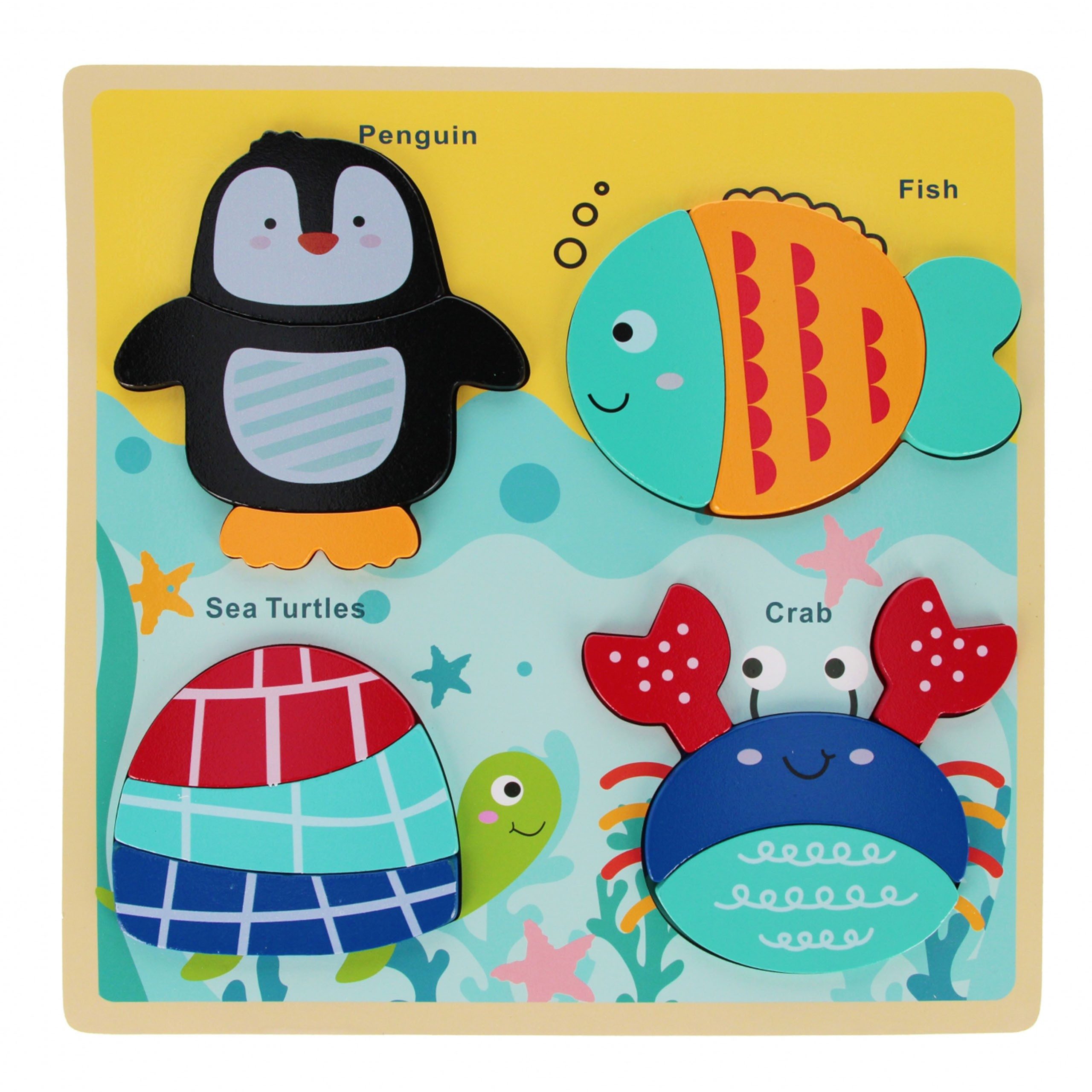 BamBam Puzzle HOLZ Puzzle Kinder, Lernpuzzle, große Teile, 4 Ozean Puzzle 8m+ BamBam, Puzzleteile