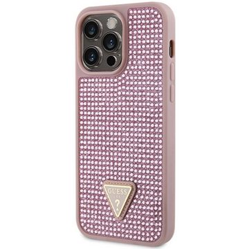 Guess Handyhülle Case iPhone 14 Pro Max rosa Glitzer Strass Logo Triangle 6,7 Zoll, Kantenschutz