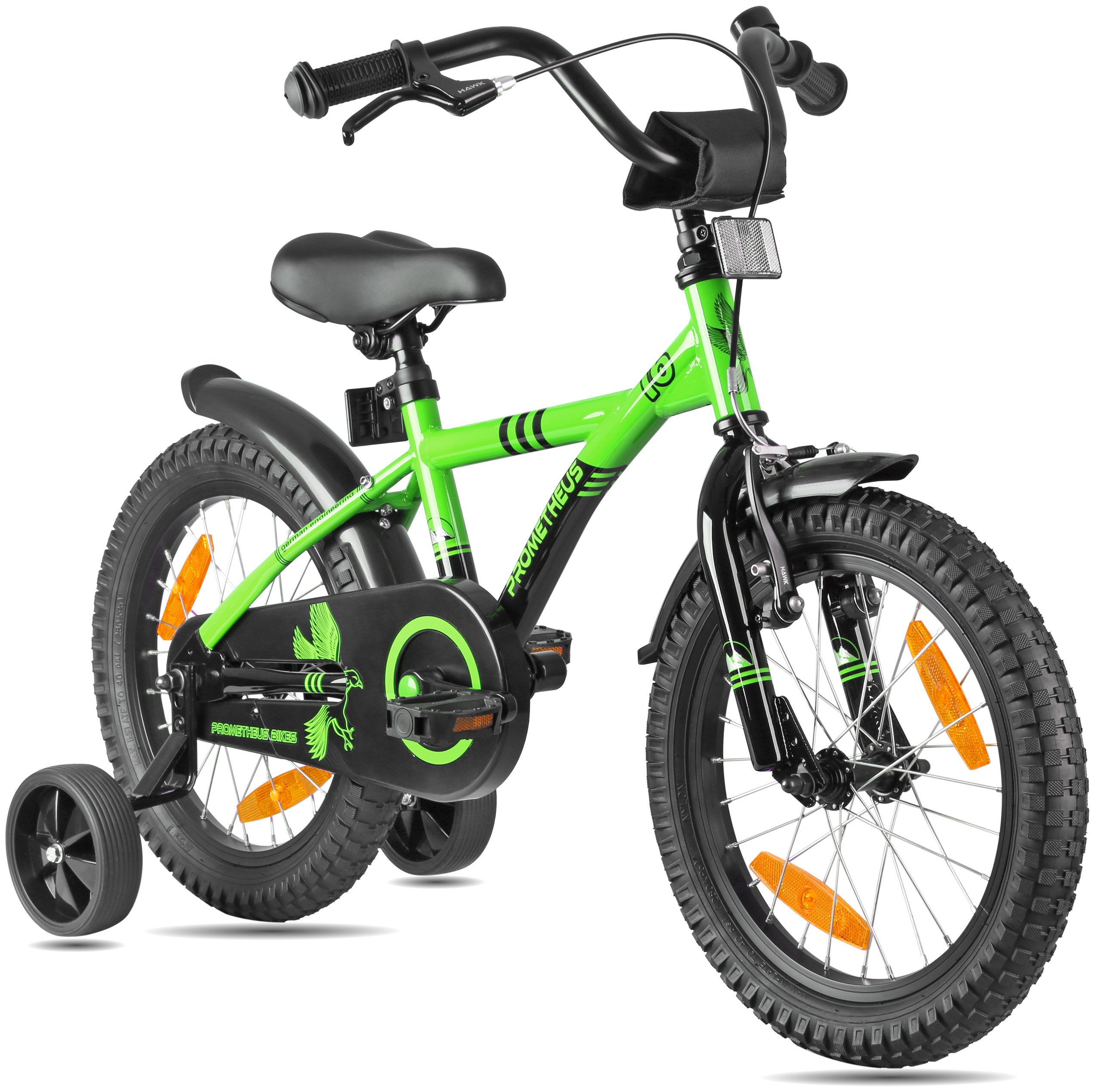 PROMETHEUS BICYCLES Kinderfahrrad HAWK 16 Zoll ab 5 Jahre, 1 Gang, Junge Mädchen Fahrrad Kinder mit Rücktrittbremse Stützräder