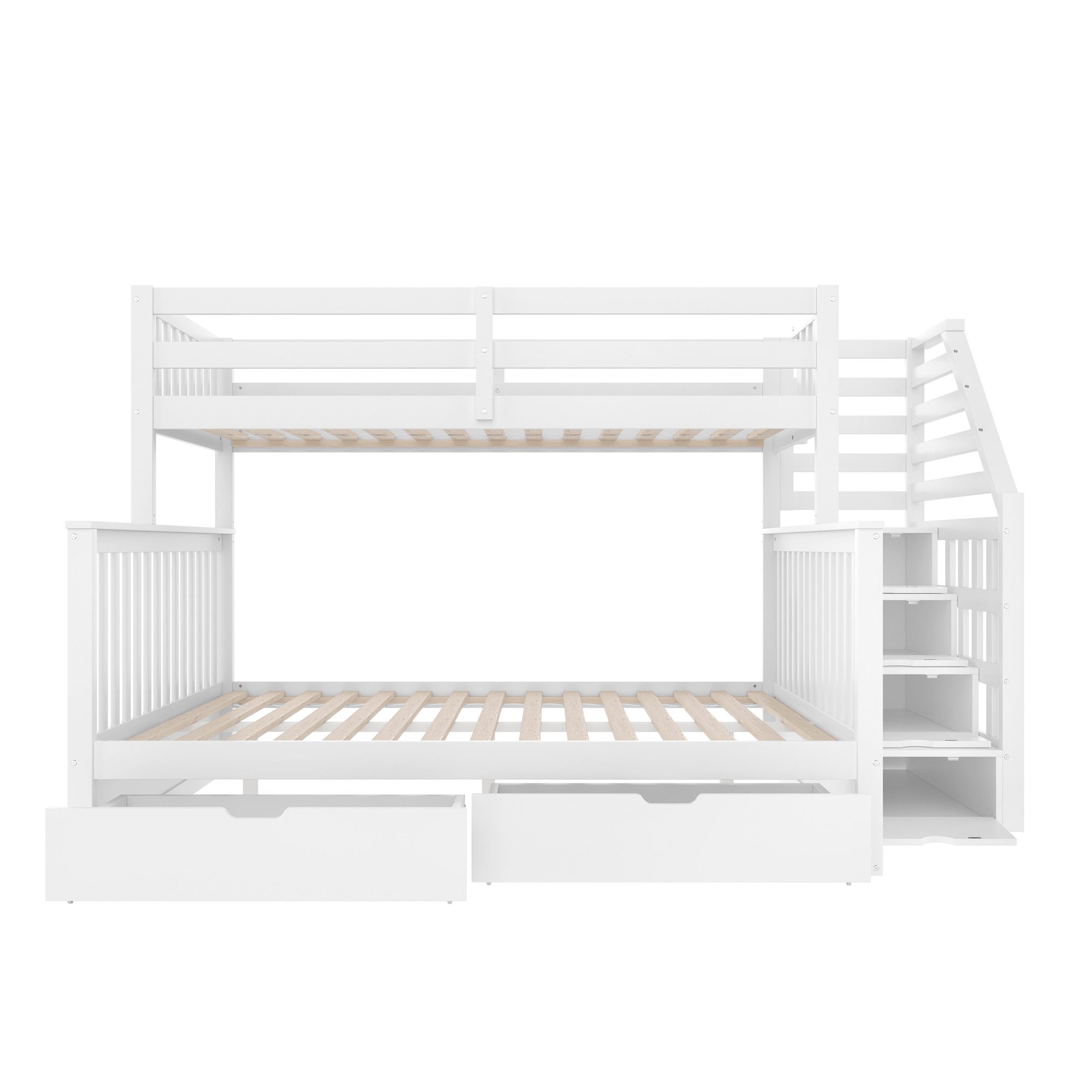 HAUSS SPOLE Bunk Bed 90/140x200 with Railing & Drawers, Youth Bed Frame with Stairs (with Storage and Drawers, Safety Rail, Multifunctional, Robust Design, 90 x 200 & 140 x 200 cm), without Mattress