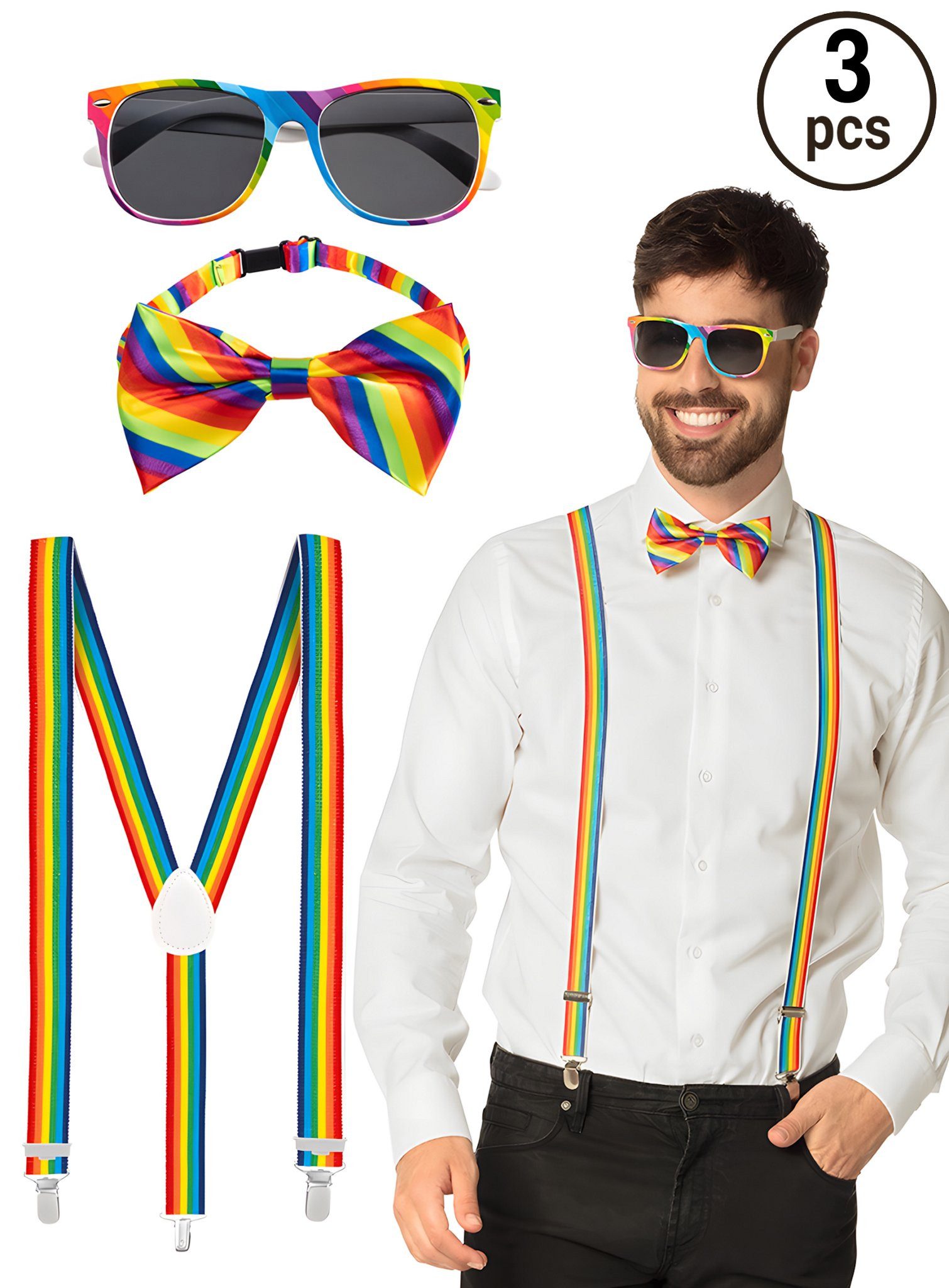 Boland Kostüm Regenbogenglitter Accessoire-Set, Sei glänzend ausgestattet mit diesem dreiteiliges Partyset!