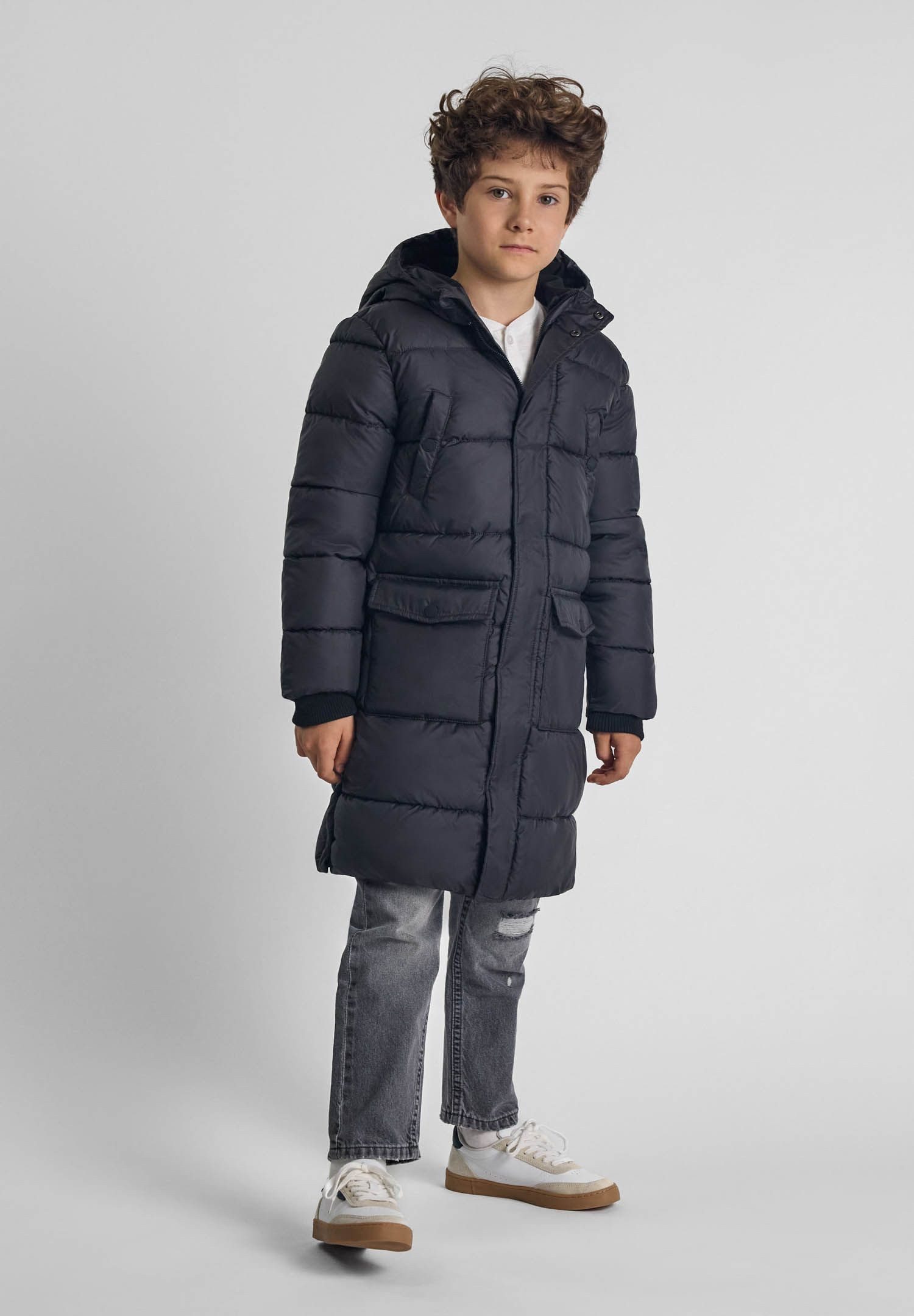 MINOTI Winterjacke Lange Steppjacke mit Kapuze und Druckknopfleiste  (2y-14 günstig online kaufen