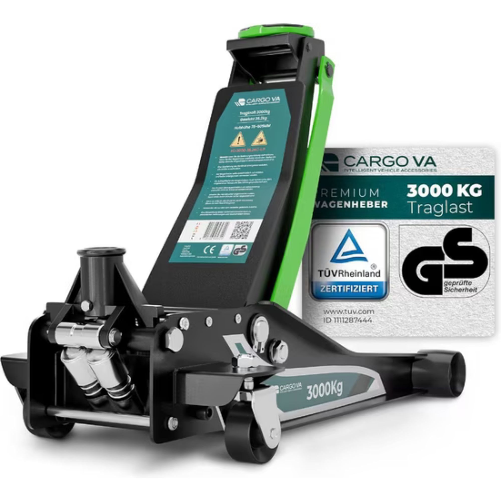 CargoVA® Rangierwagenheber Wagenheber 3T hydraulisch, 75–505 mm, SUV & Tiefergelegt, Profi-Set, 1-tlg., 3 T Tragkraft, 75–505 mm Hubhöhe, Doppelkolben, Profi-Set, geprüft