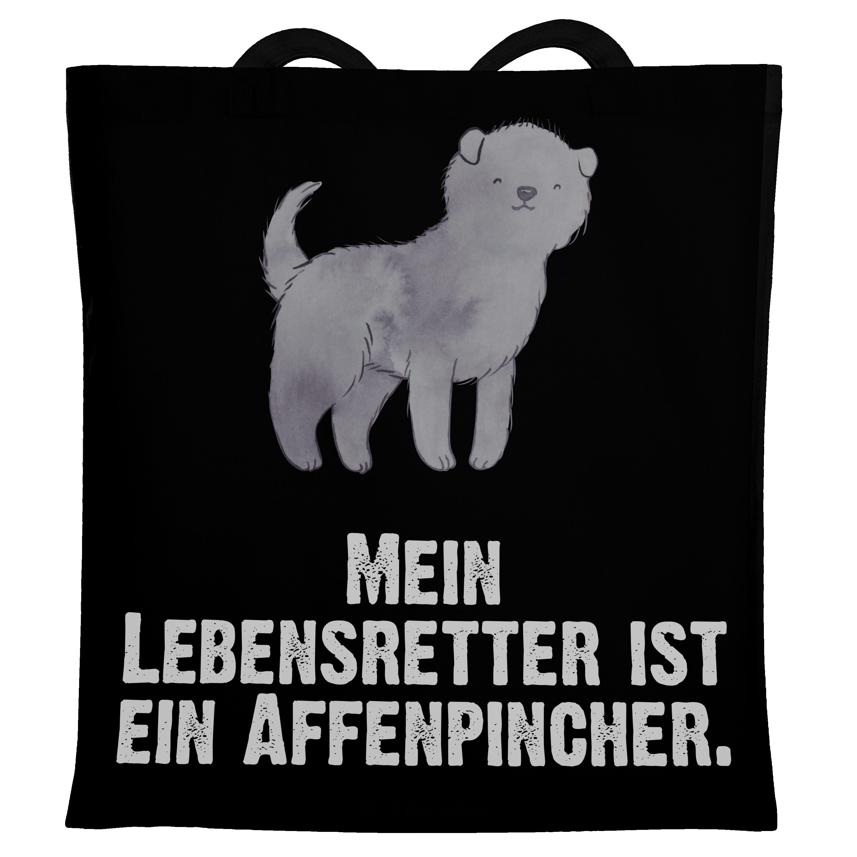 - Schwarz Einkaufstasche, Tragetasche Schen - (1-tlg) & Lebensretter Mrs. Panda Affenpincher Geschenk, Mr.