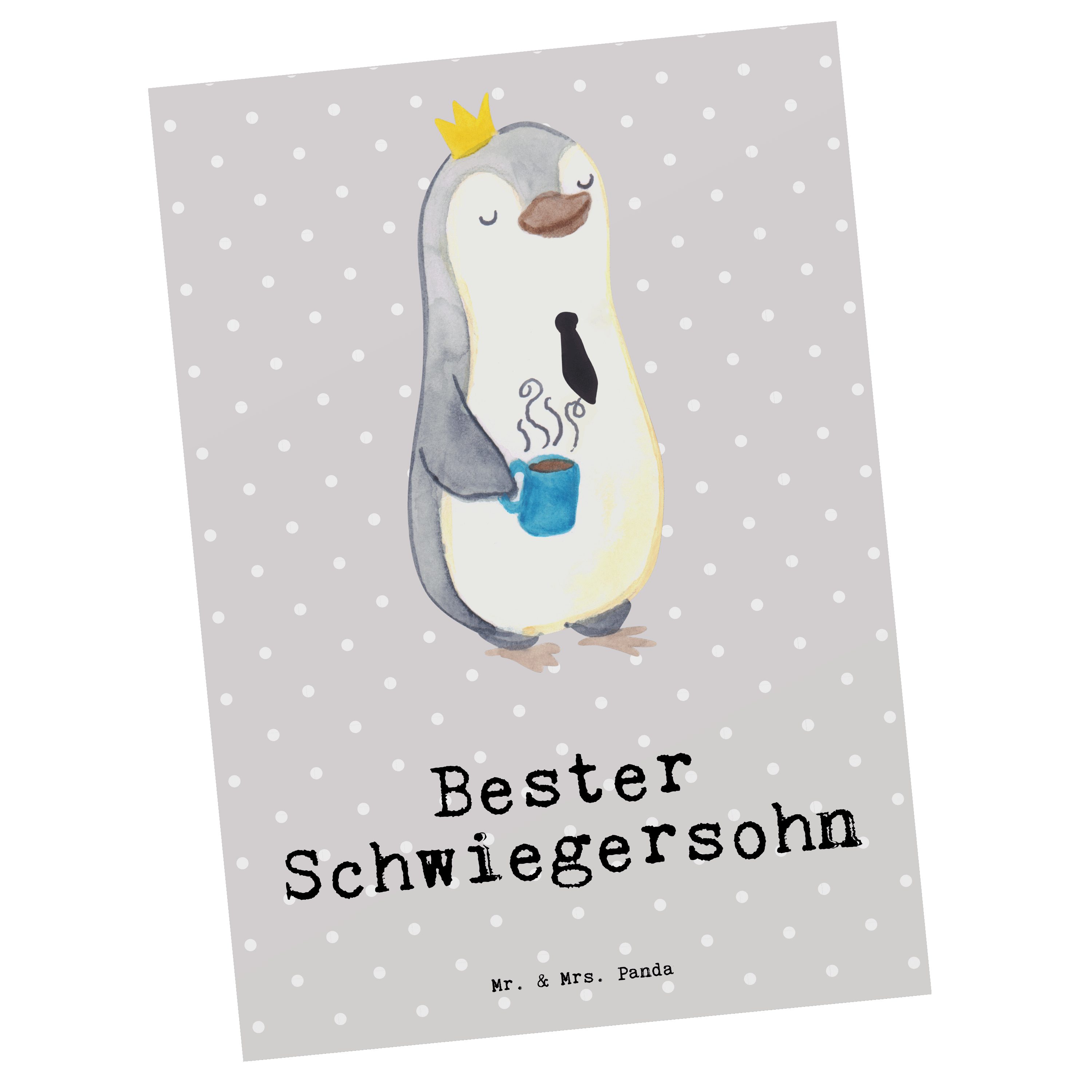 Mr. & Mrs. Panda Postkarte Pinguin Bester Schwiegersohn - Grau Pastell - Geschenk, Frau, Ansicht