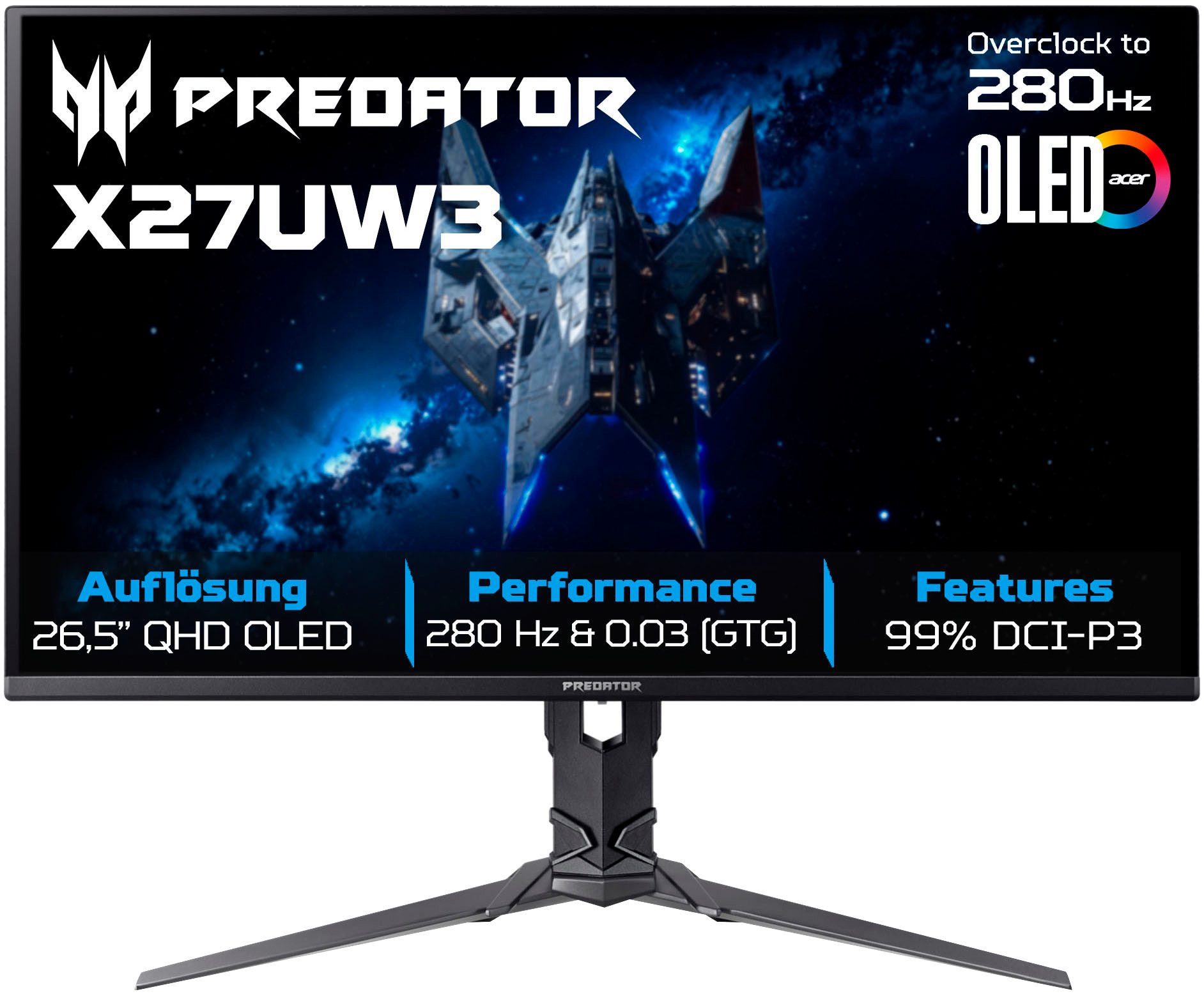 Acer X27U W3 Gaming-Monitor (67 cm/27 ", 2560 x 1440 px, QHD, 0,03 ms Reaktionszeit, 240 Hz, QD-OLED)