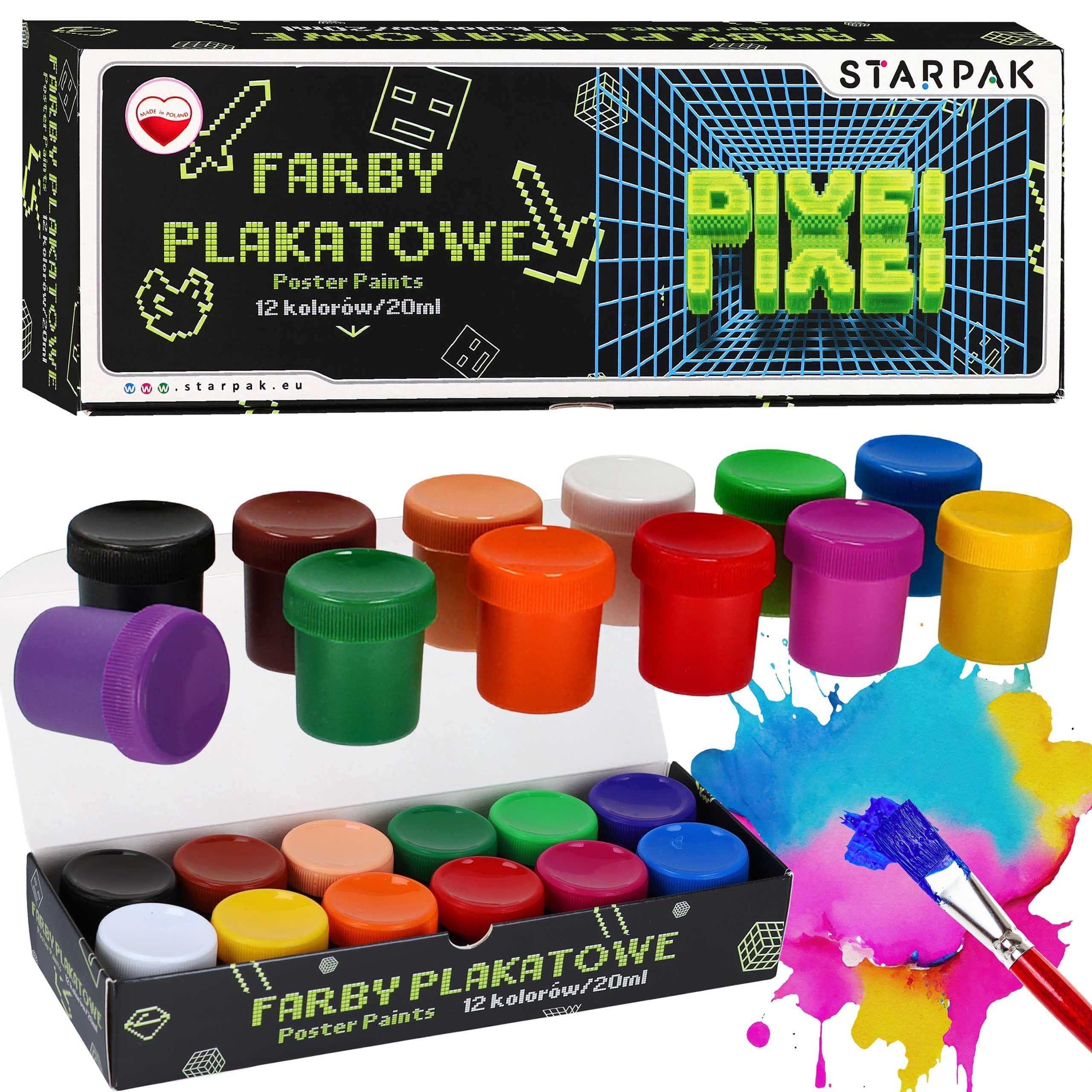 Sarcia.eu Plakatfarbe PIXEL Plakatfarben, Schulmalfarben, 12 Farben, 20ml im Töpfchen 3+
