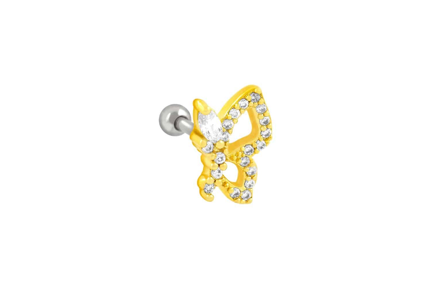 Piercing-Set Chirurgenstahl Ohrpiercing mit Brass-Design SCHMETTERLING + KRISTALLE