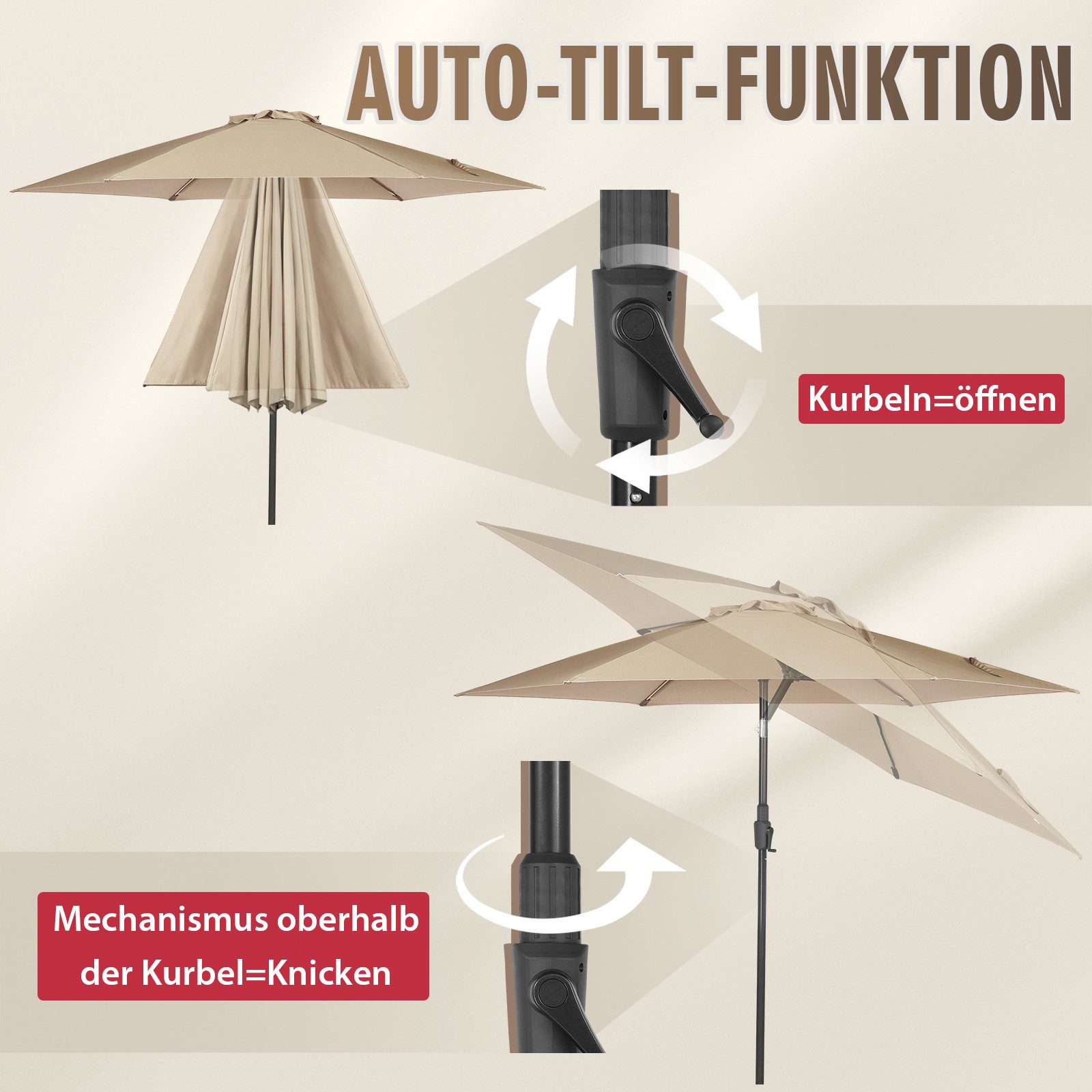 Sekey Sonnenschirm Gartenschirm mit Kurbel ∅ günstig online kaufen