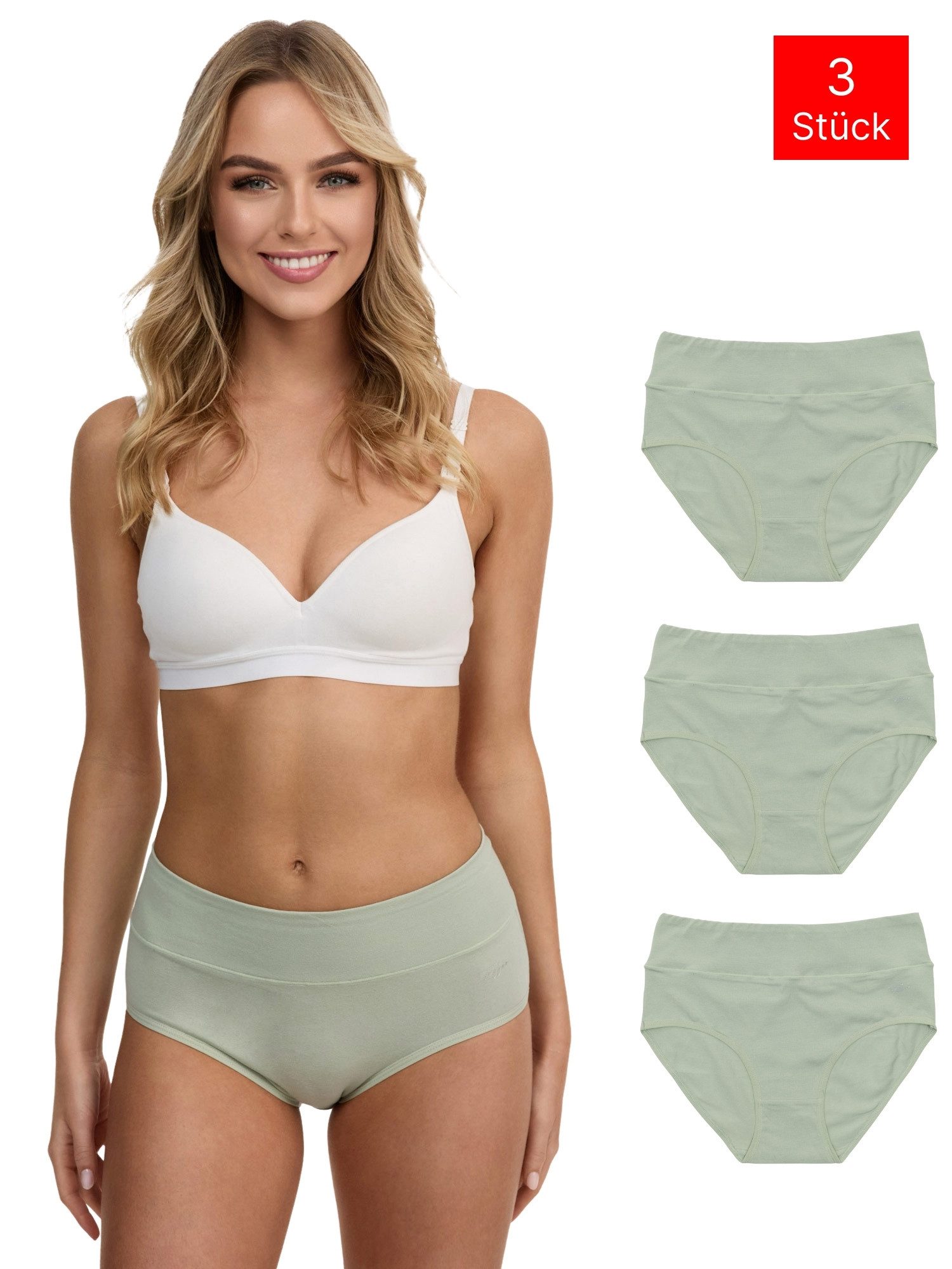 Tazzio Taillenslip 3er-Pack Damen Slip F920 (Packung, 3-St) hoher Bund kaschiert, zeichnet sich nicht ab