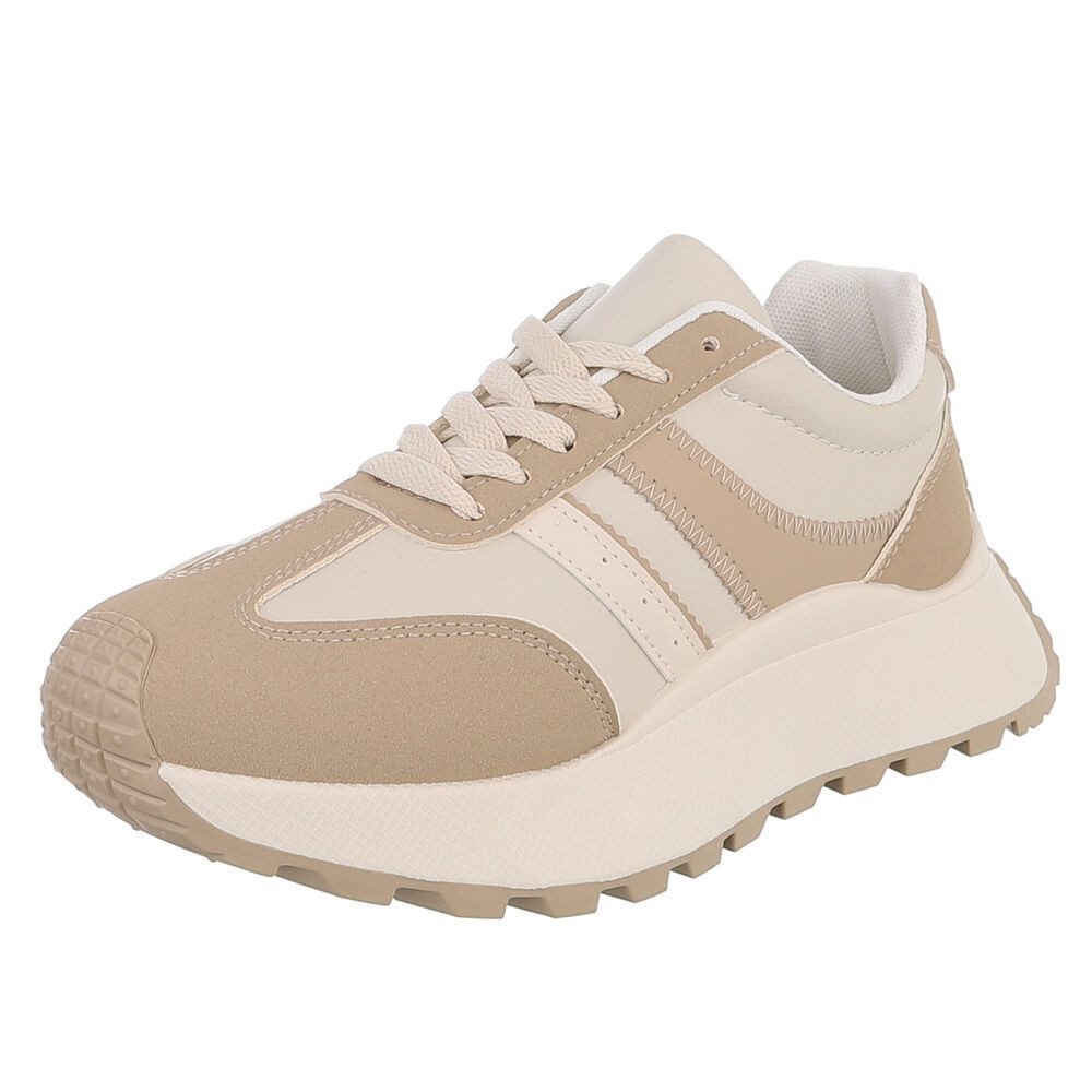 Ital-Design Damen Sneaker mit Plateausohle und Schnürung Sneaker (91848935) Flach Sneakers Low in Hellbraun