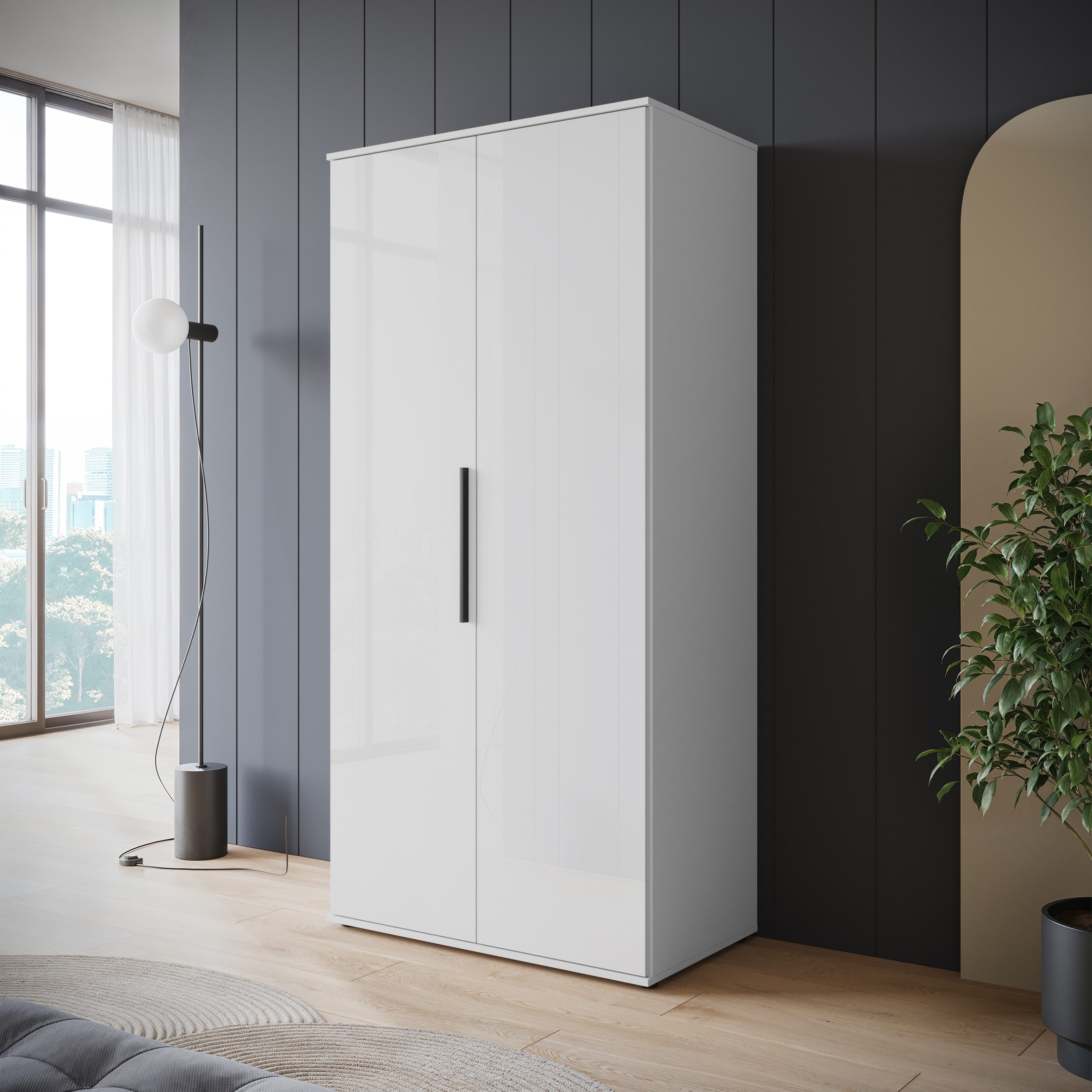 OTTO home Kleiderschrank LAGOS Wäscheschrank, Garderobe, schwarze Griffe, Made in Europe Moderner Drehtürenschrank, FSC-zertifiziert, Schlafzimmerschrank