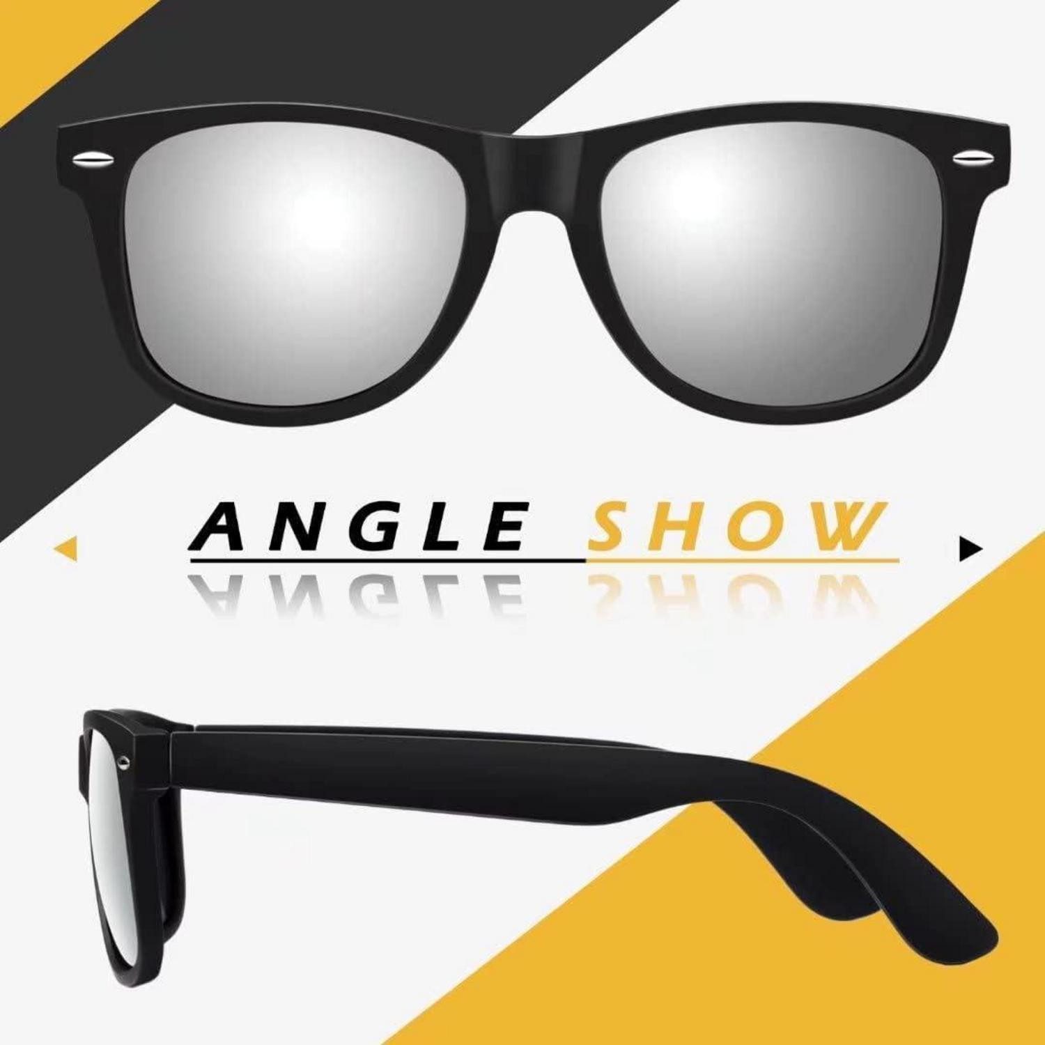 LuxusKollektion Retrosonnenbrille Sonnenbrille Polarisiert 1 Schwarz Rahmen Silber Verspiegelte Linse