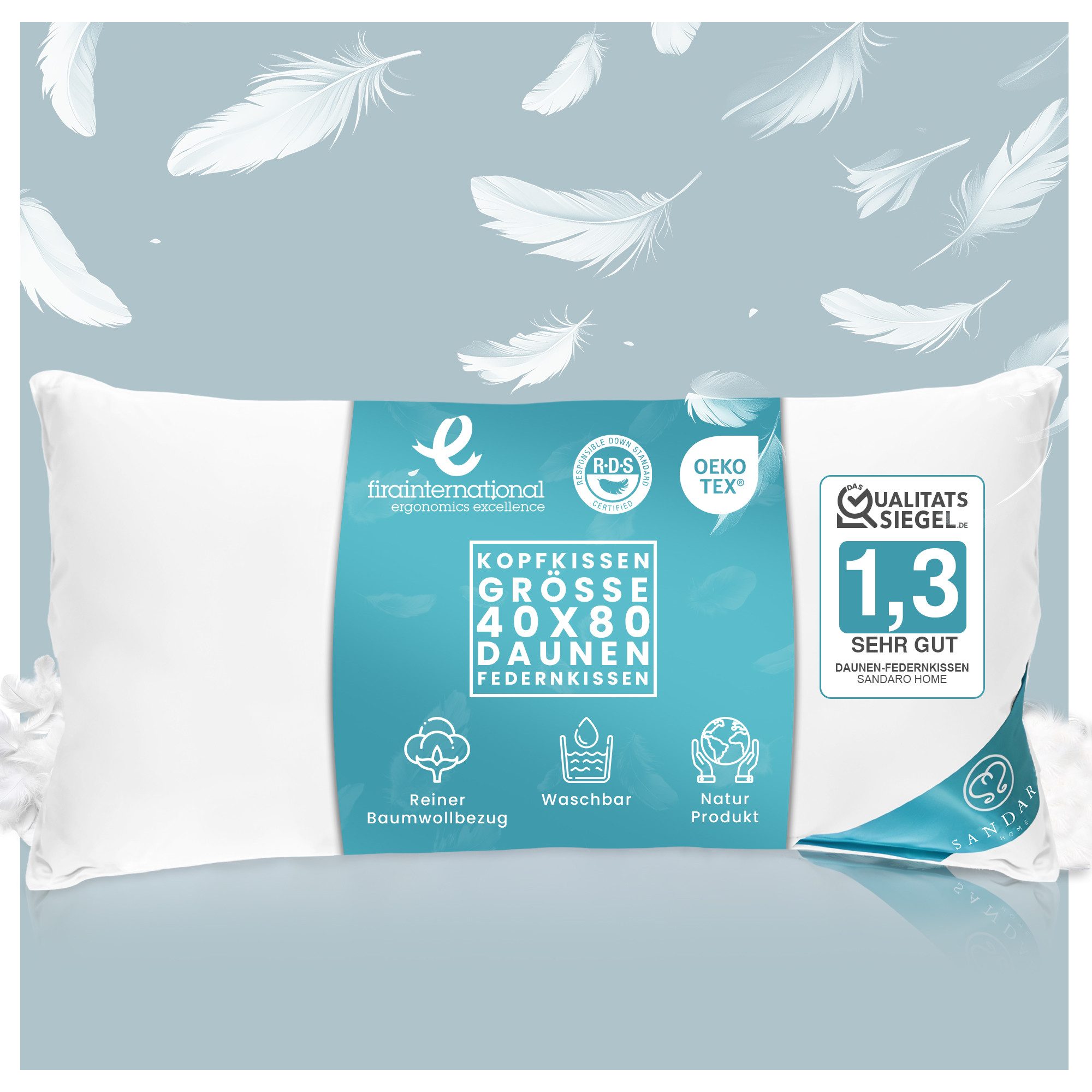 Sandaro Home Daunenkissen 750 gr, 3-KAMMERN KISSEN, 40 x 80 cm, Bezug: Baum günstig online kaufen