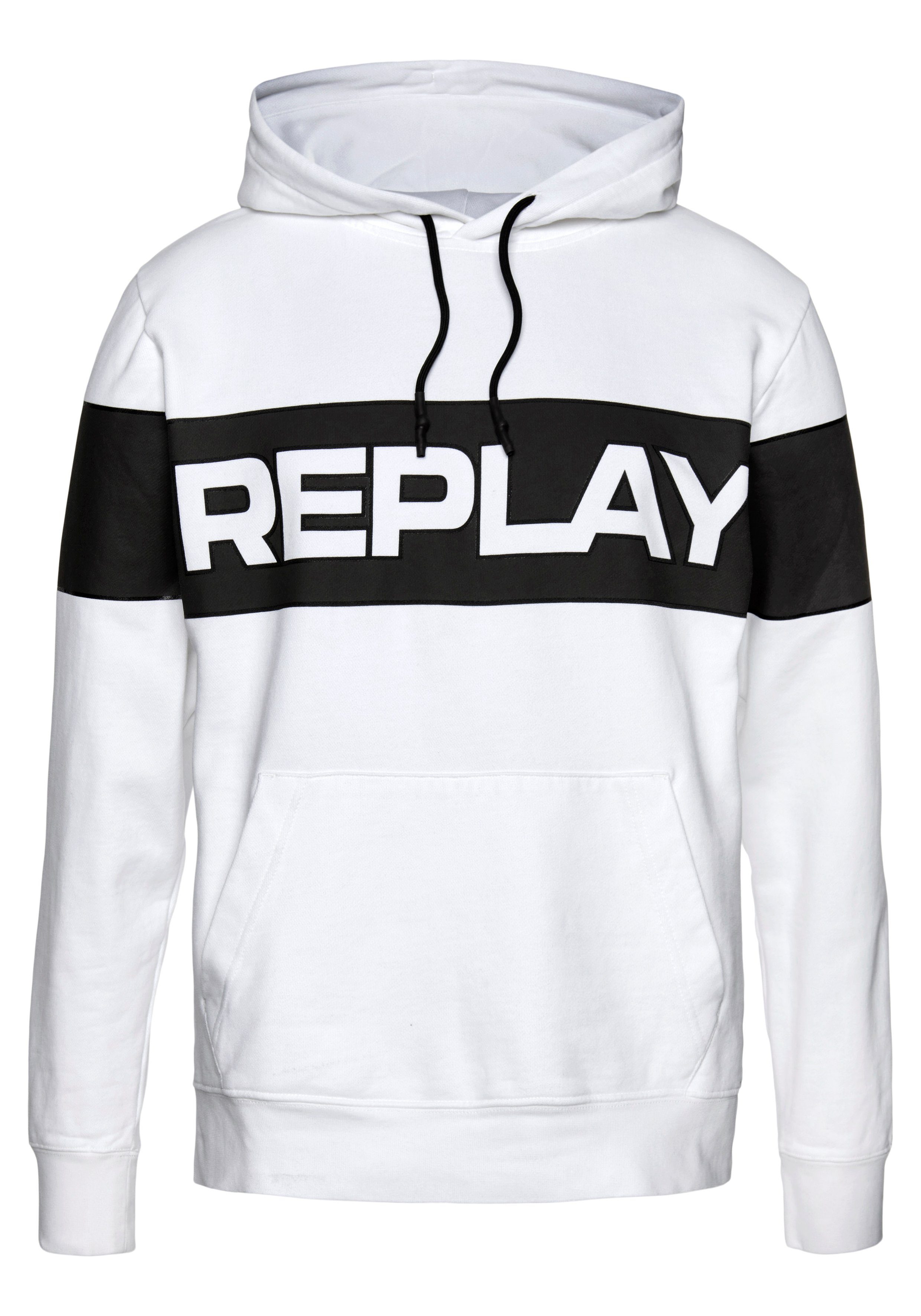 Replay Kapuzensweatshirt mit großem Markenprint weiß | Sweatshirts