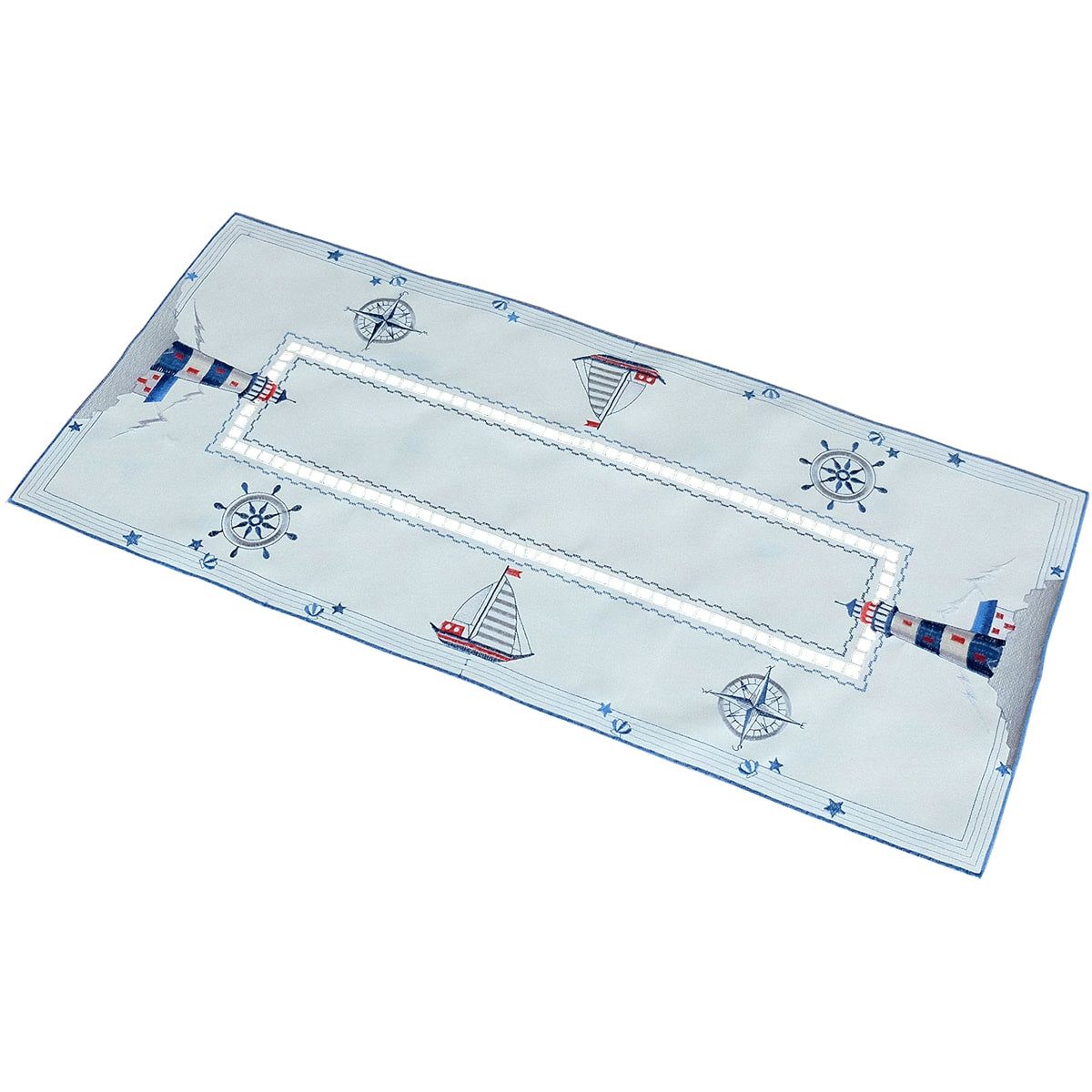 matches21 HOME & HOBBY Tischdecke Tischläufer VALERIE Maritime Stickerei aus Polyester blau 40 x 90 cm (1-tlg), Pflegeleicht & waschbar bei 30 °C