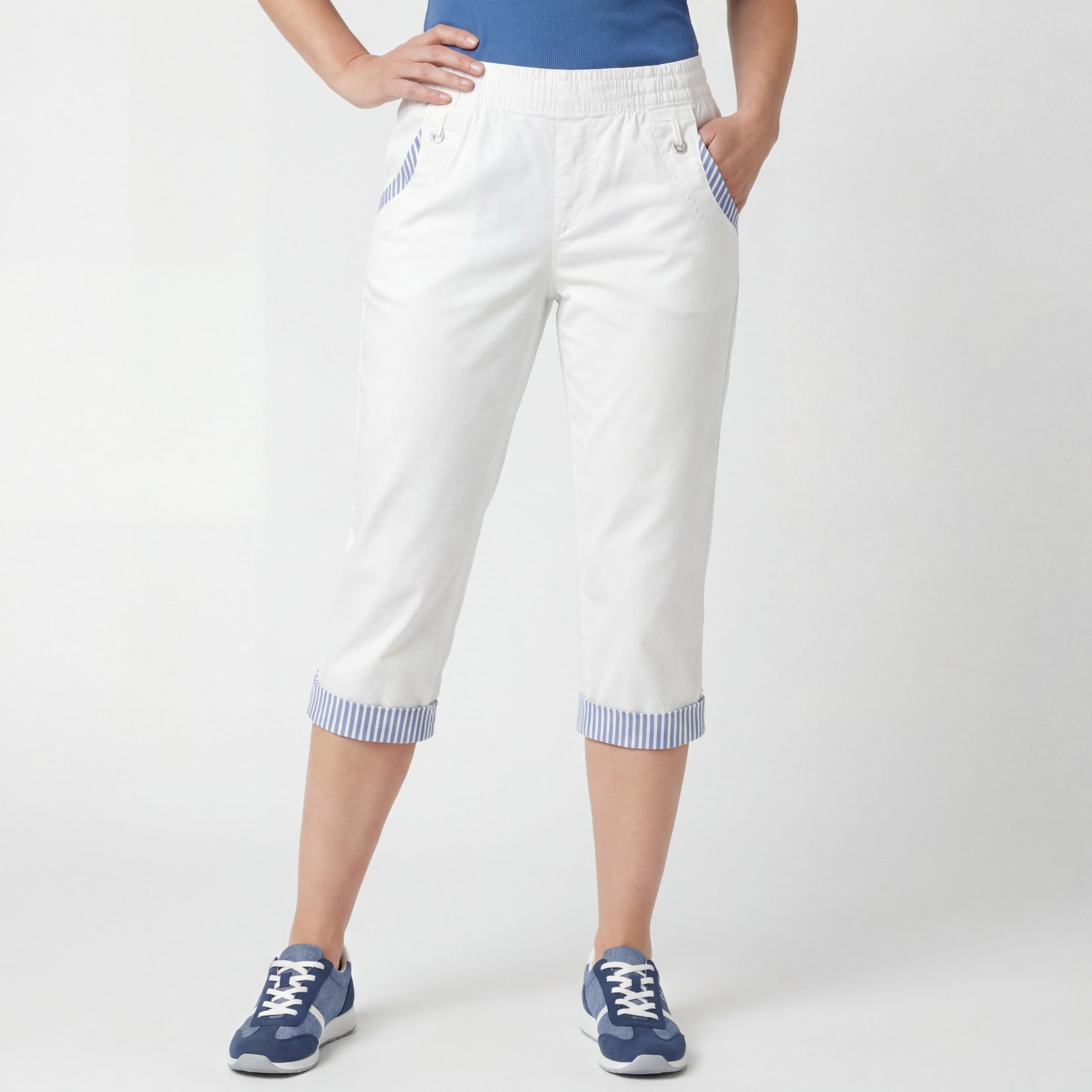 OriginalYou Caprihose Damen Sommerhose aus 95% Baumwolle 7/8 Freizeithose maritimer Look & Beinumschlag, in den Größen 36 bis 50 erhältlich