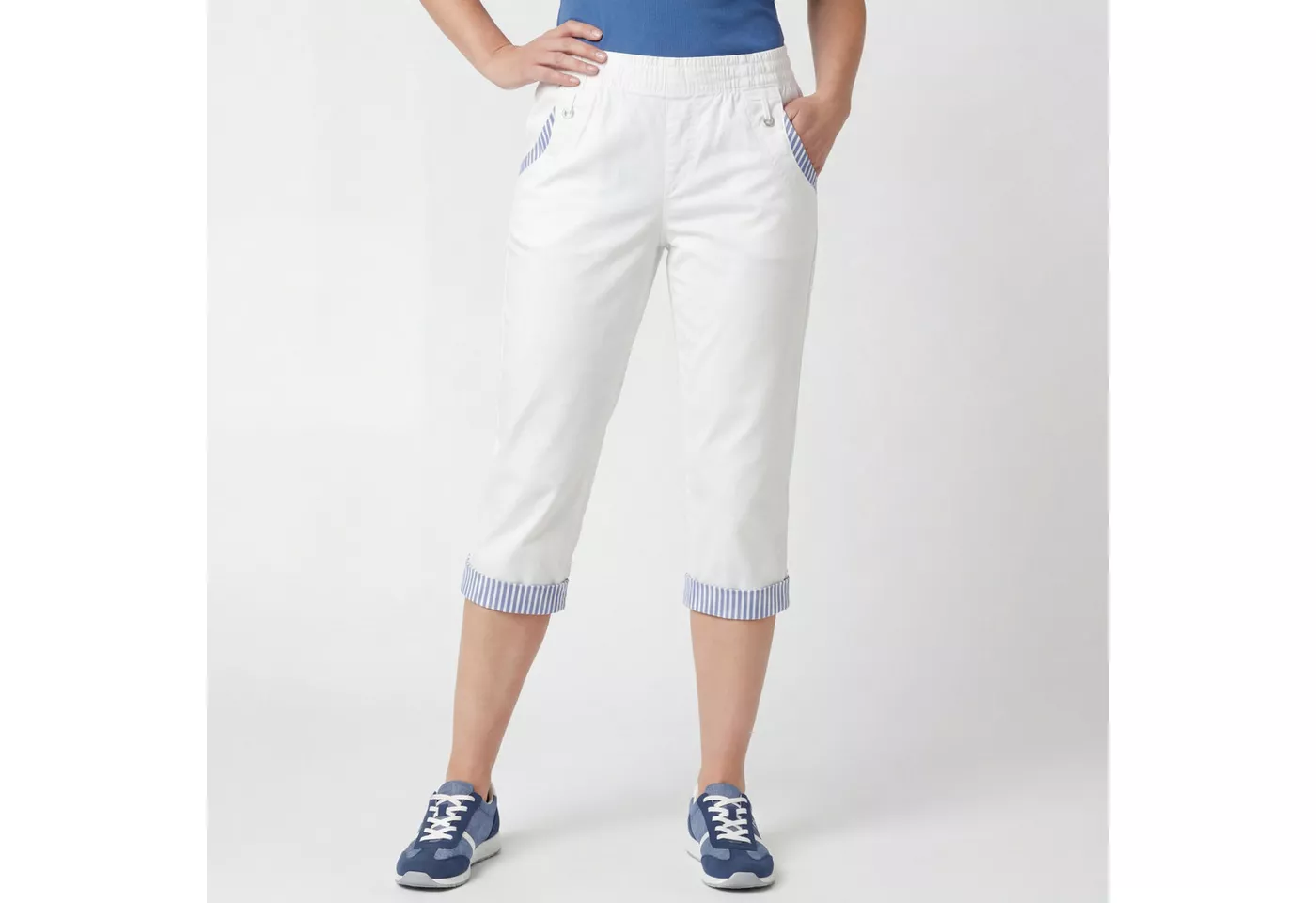 OriginalYou Caprihose Damen Sommerhose aus 95% Baumwolle 7/8 Freizeithose maritimer Look & Beinumschlag, in den Größen 36 bis 50 erhältlich
