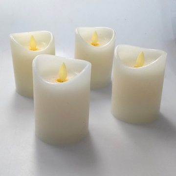 ToCi LED-Kerze 4 LED Kerzen Timer bewegliche Flamme flammenlose Echtwachs Creme