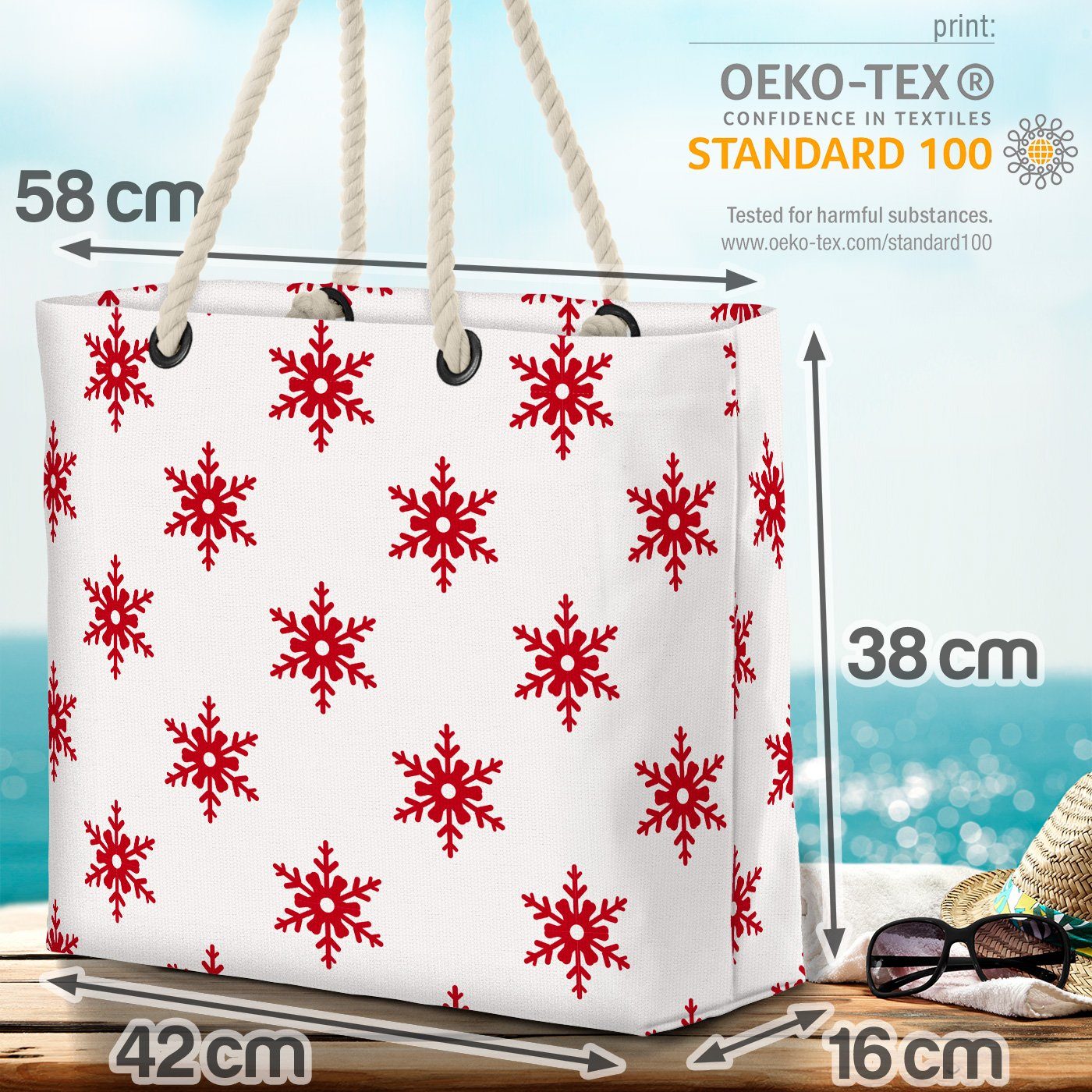 Strandtasche Streifen (1-tlg), Streifen rot weiss weiss Muster Weihnachten rot Weihnachten VOID