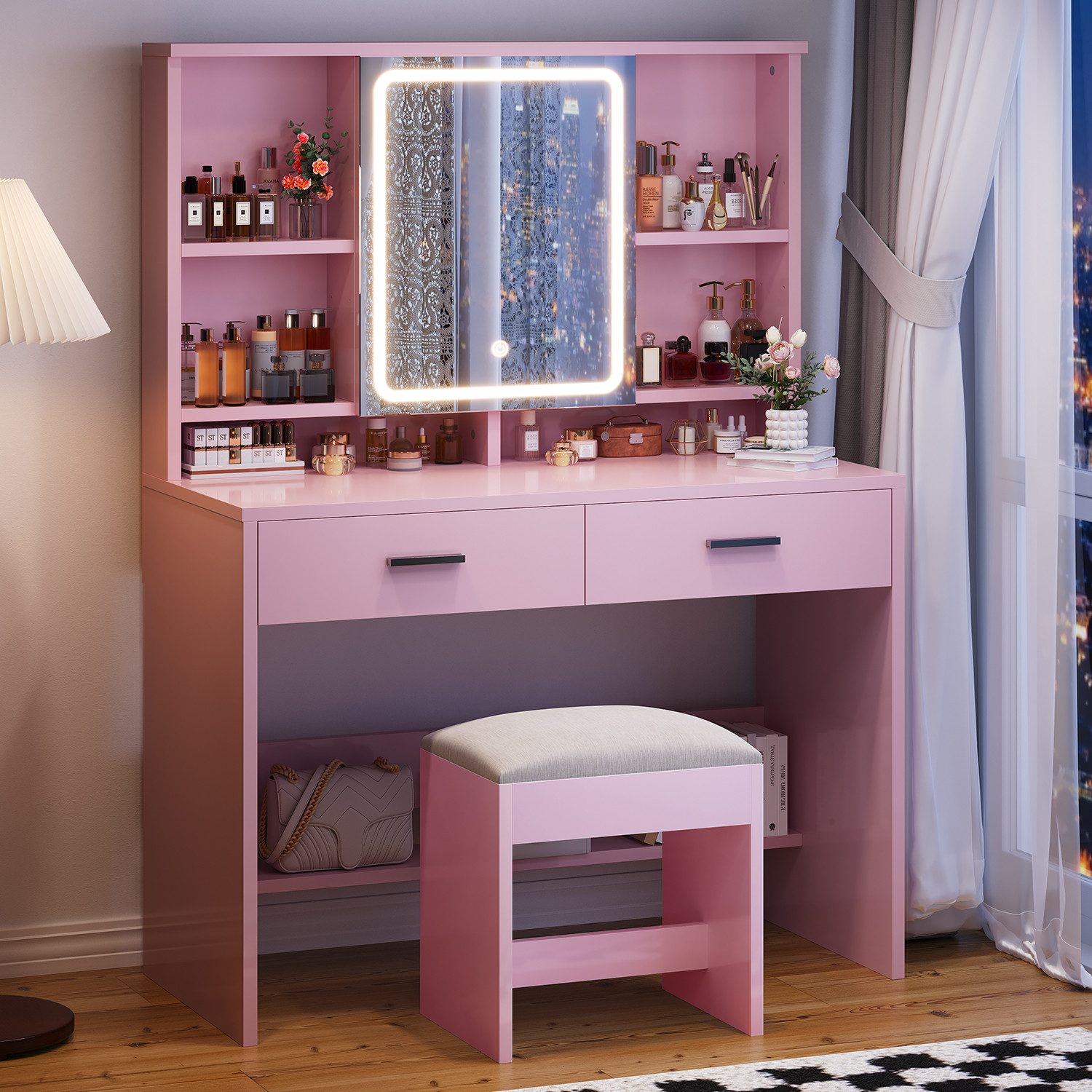 HOMALL Schminktisch Schminktisch mit Spiegel und LED 2 Schubladen und 6 Abl günstig online kaufen