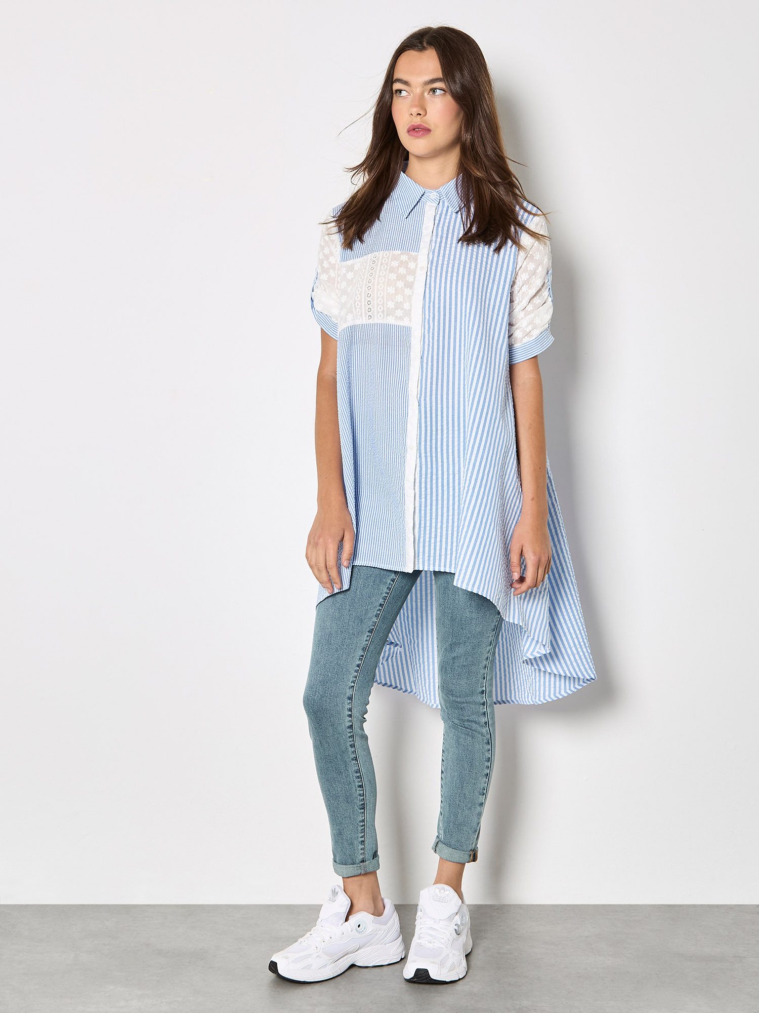 Apricot Hemdbluse Gestreiftes Hemd mit Stickerei Strukturierte Oberfläche günstig online kaufen