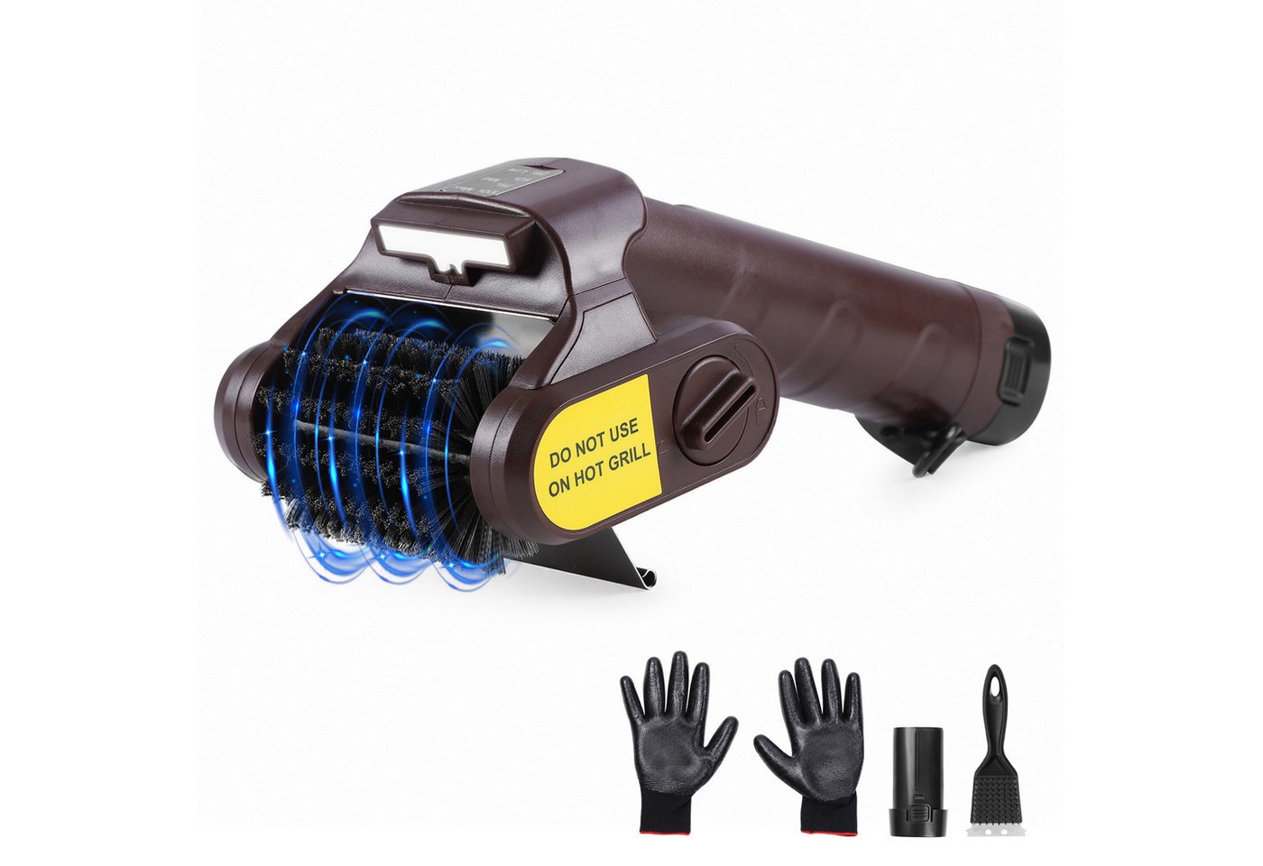 Rosnek Grillbürste Elektrische Grillbürste mit 770 U/min, LED, Akku & 2 Edelstahlköpfen, 100 Min. Laufzeit, Kabelloser BBQ-Reiniger für Gasgrill, Smoker