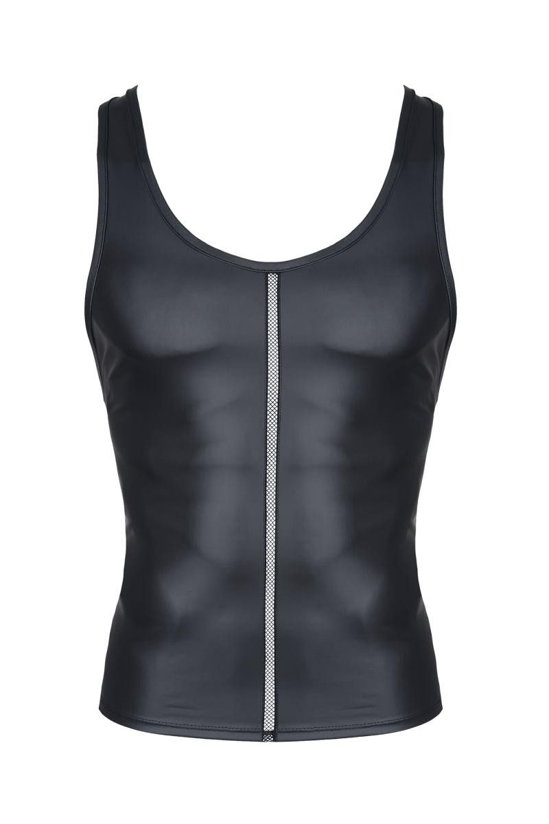 Muscleshirt Herren Muscle Shirt schwarz aus wetlook Material mit Netzeinsatz Muske