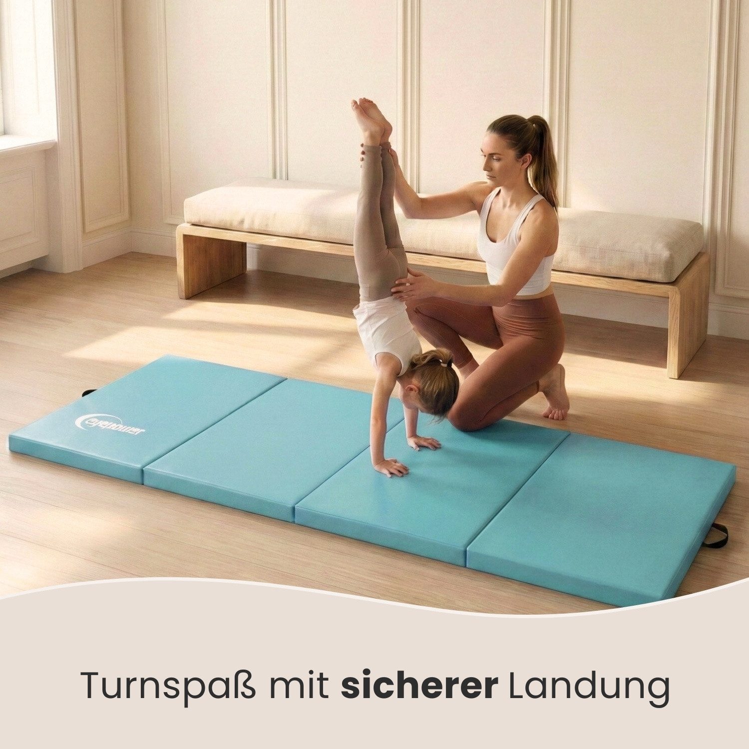 eyepower Weichbodenmatte 180 x 60 x 5 cm - XL Turnmatte für Zuhause - Faltbare Gymnastikmatte (1-St), Bodenturnmatte - Klappbare Fitnessmatte - Fallschutzmatte für Kinder