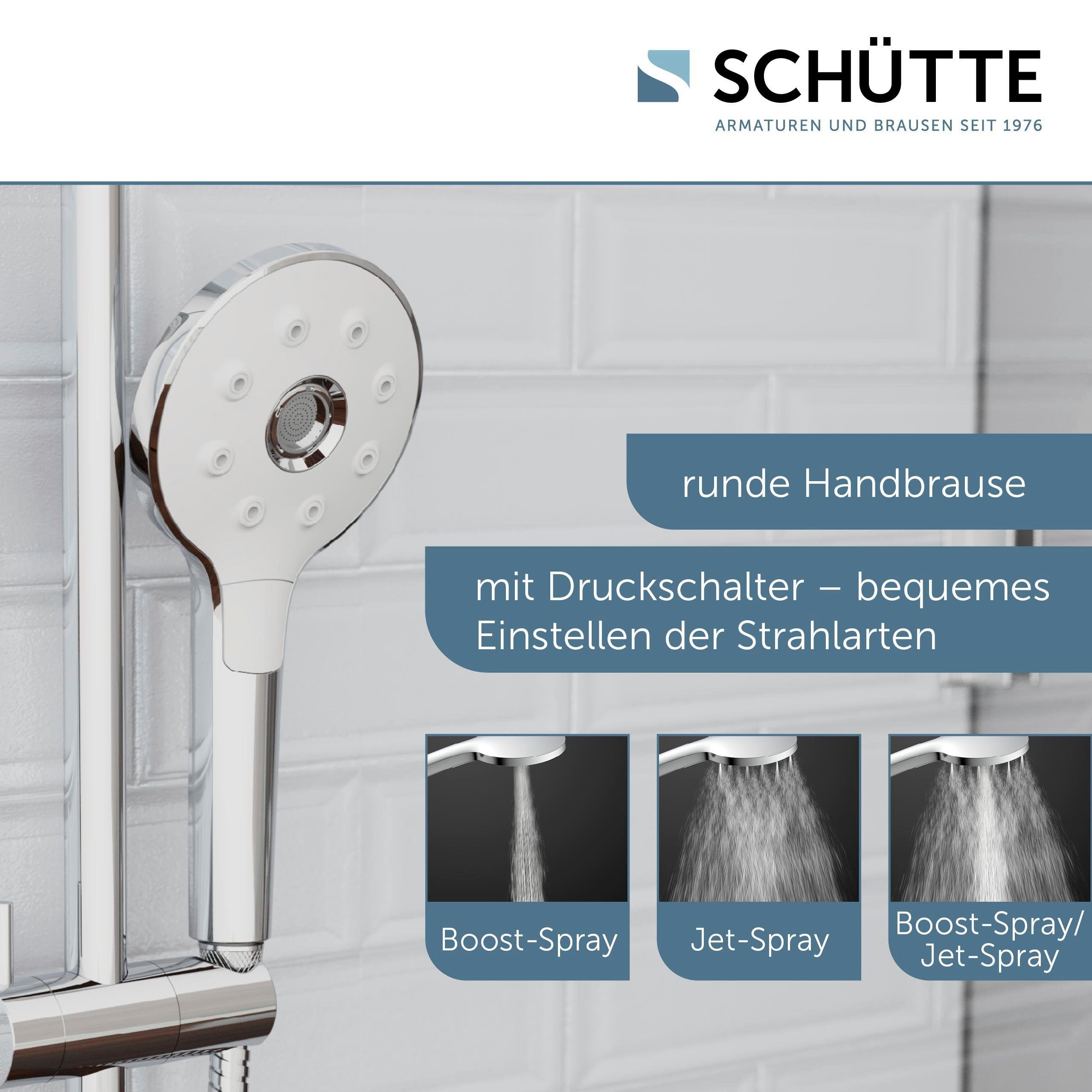 Schütte Handbrause PERUZZI, Antikalk / / Booststrahl mit 3-fach (1-tlg), verstellbar wassersparend