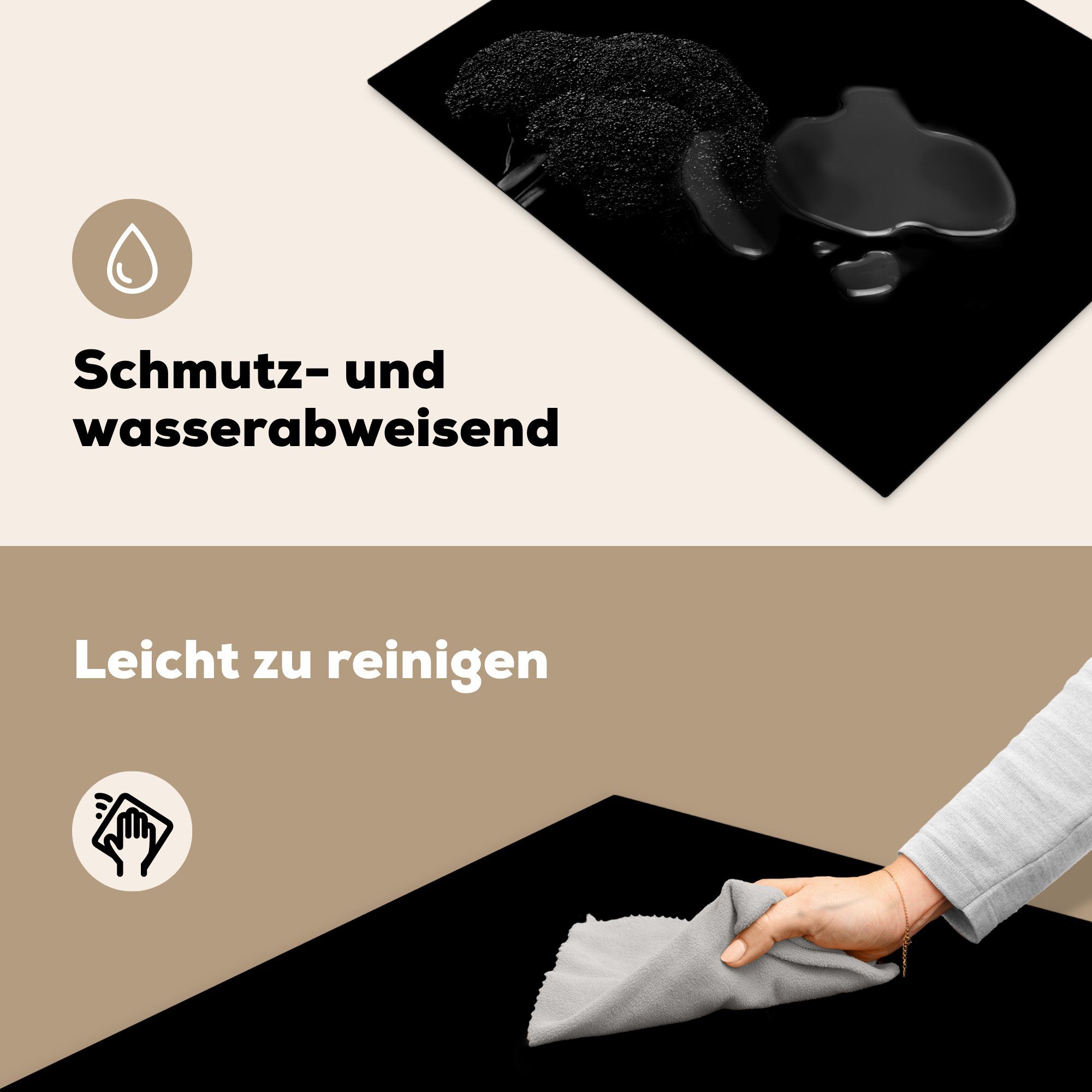 (1 Arbeitsfläche MuchoWow und Schwarz nutzbar, Herdblende-/Abdeckplatte schwarzem auf Vinyl, in Mobile Weiß, Hintergrund 70x52 Brokkoli tlg), Ceranfeldabdeckung cm,