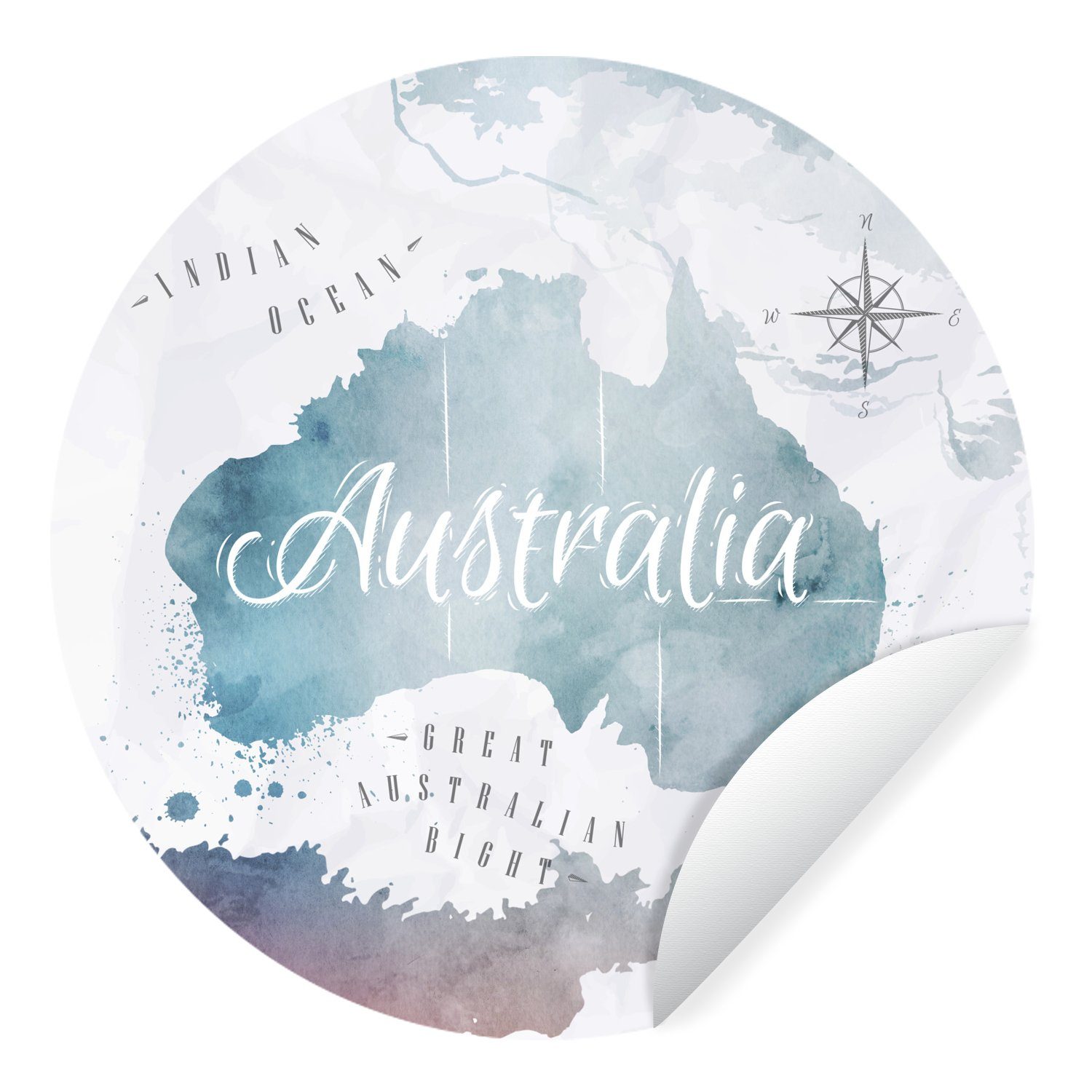 MuchoWow Wandsticker Weltkarte - Australien - Blau (1 St), Tapetenkreis für Kinderzimmer, Tapetenaufkleber, Rund, Wohnzimmer