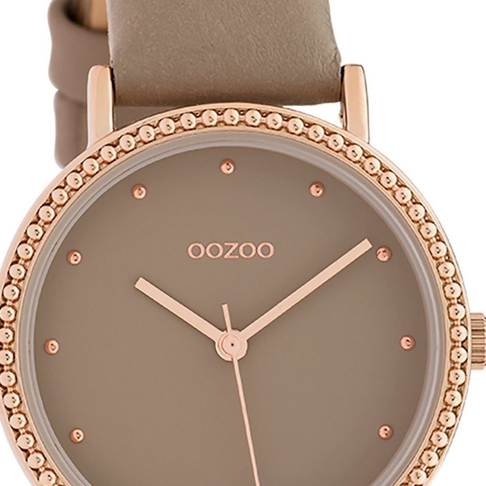 OOZOO Quarzuhr Oozoo Damen Armbanduhr Timepieces Analog, Damenuhr rund,  mittel (ca. 34mm) Lederarmband, Fashion-Style, Indizes: dots