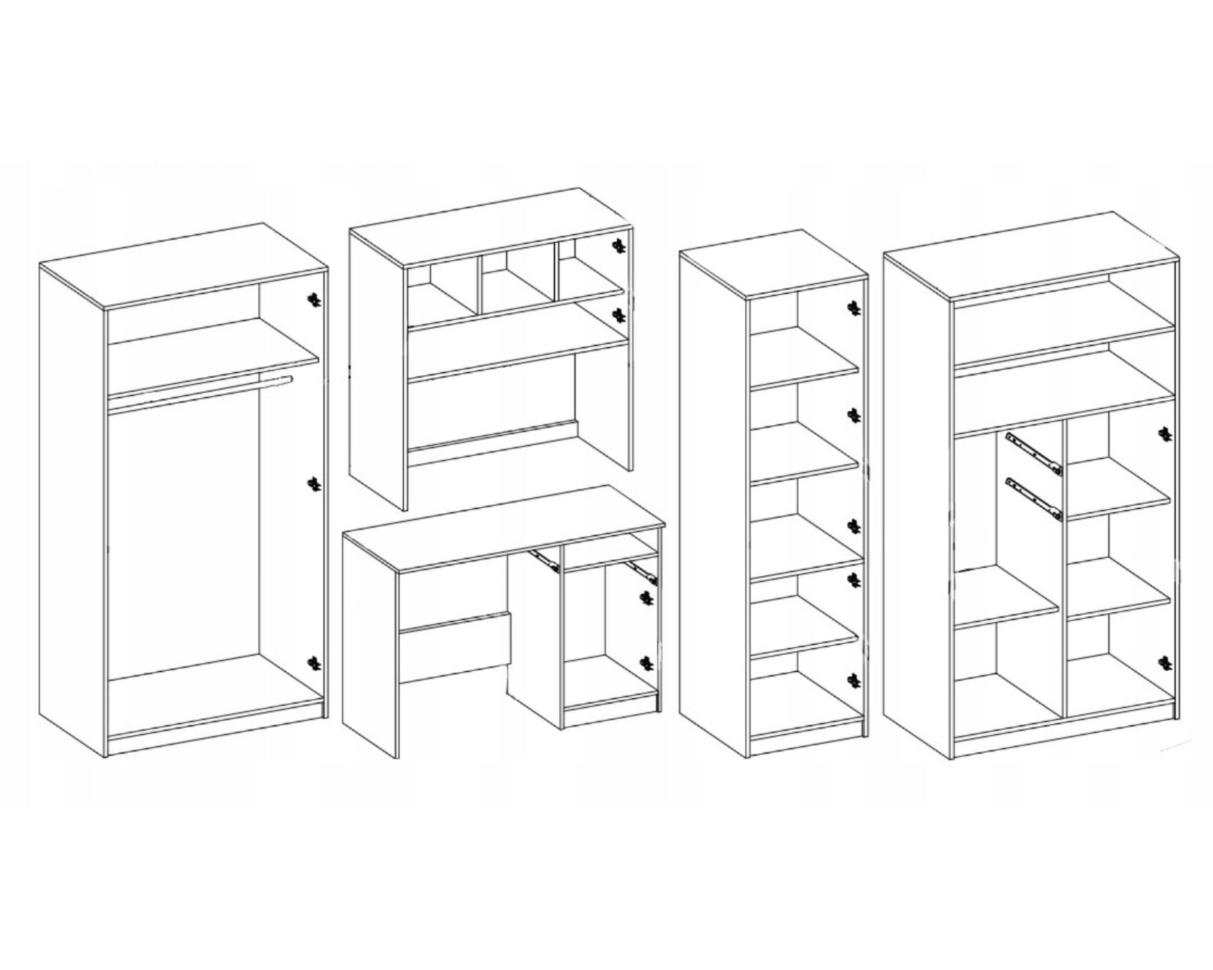Deine Möbel 24 Jugendzimmer-Set MIKI Jugend-Schrankwand Jugendzimmer Jugendmöbel 5-teilig in Weiß, (Set, 5-tlg., 5-teiliges Möbelset für das Jugendzimmer), Schreibtisch, Schreibtisch Aufsatz, 2x Regal, Schrank. Reduzierter Preis € 679,00. Unverbindliche Preisempfehlung € 999,00, (€ 679,00 pro 1 Stk)