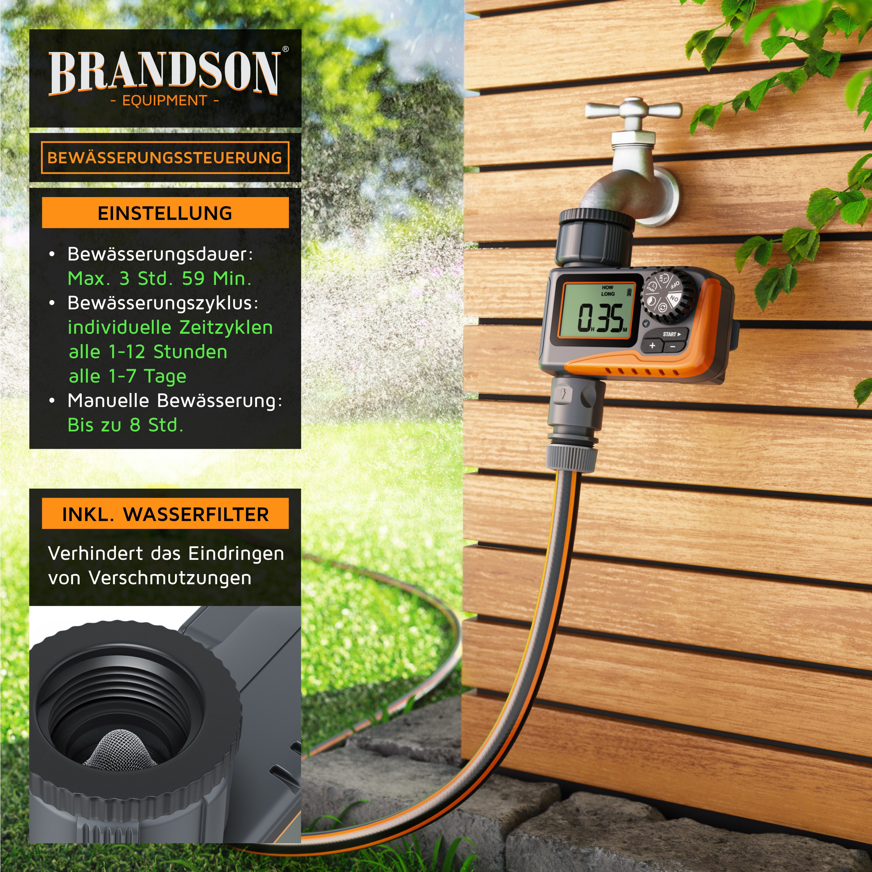 Brandson Bewässerungssteuerung Bewässerungsuhr, Wasserzeitschaltuhr, automatische Bewässerung, Regenverzögerung