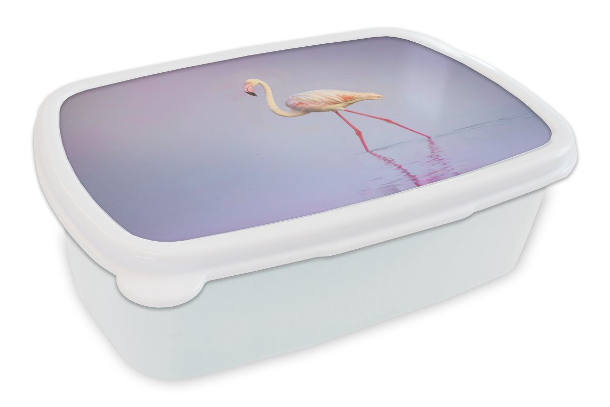 MuchoWow Lunchbox Flamingo - Wasser - Rosa, Kunststoff, (2-tlg), Brotbox für Kinder und Erwachsene, Brotdose, für Jungs und Mädchen weiß
