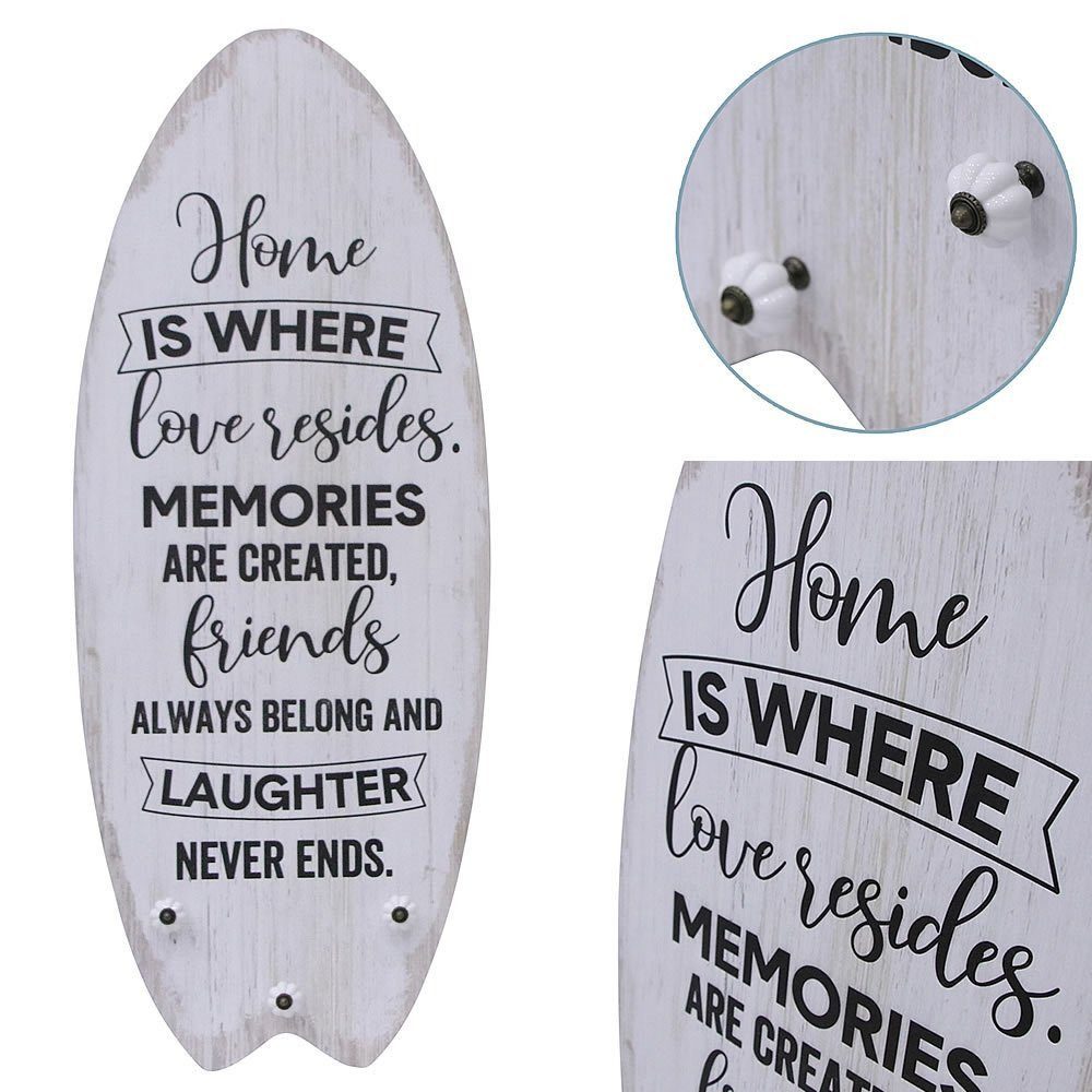 Feel2Home Wandgarderobe Plankenschild Surfboard mit Kleiderhaken Holzbild verschiedene Motive (Stück, Garderobe), Surfbrett Optik
