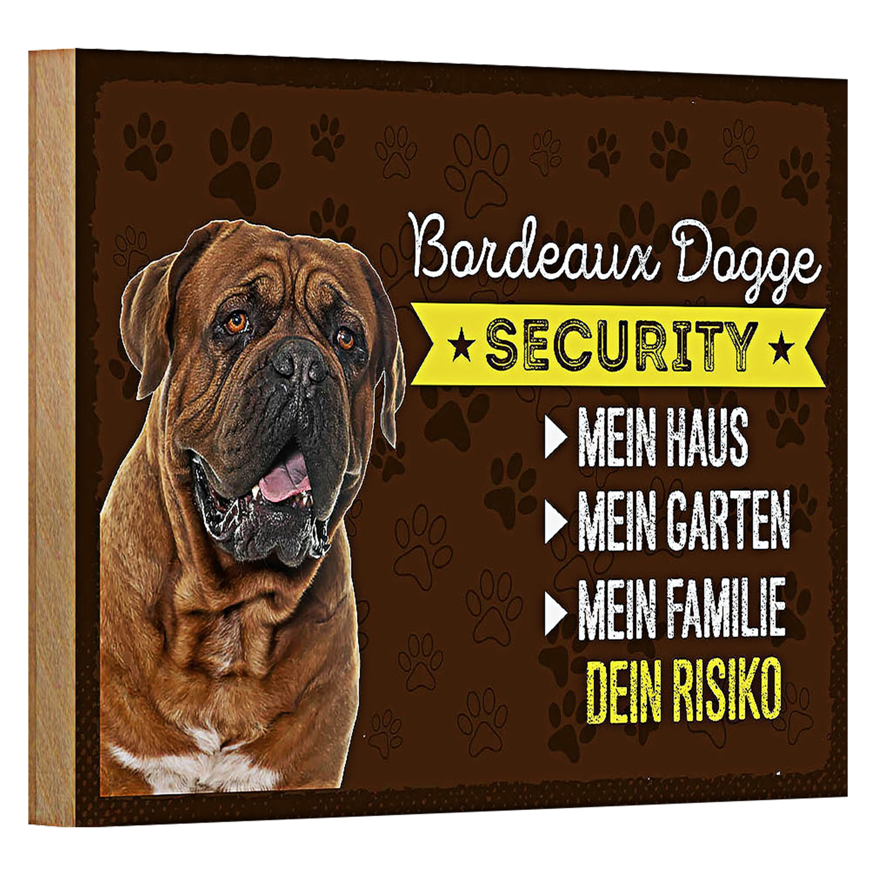 Roomando Holzbild Spruch 18x12cm Bordeaux Dogge Security dein Risiko