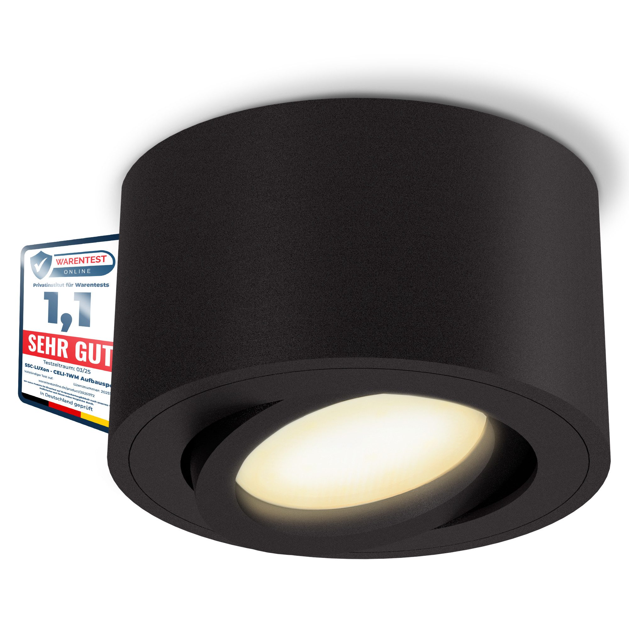SSC-LUXon LED Накладной прожектор CELI-1BM Aufbauspot schwarz schwenkbar flach LED dimmbar warmweiß 4W, Warmweiß